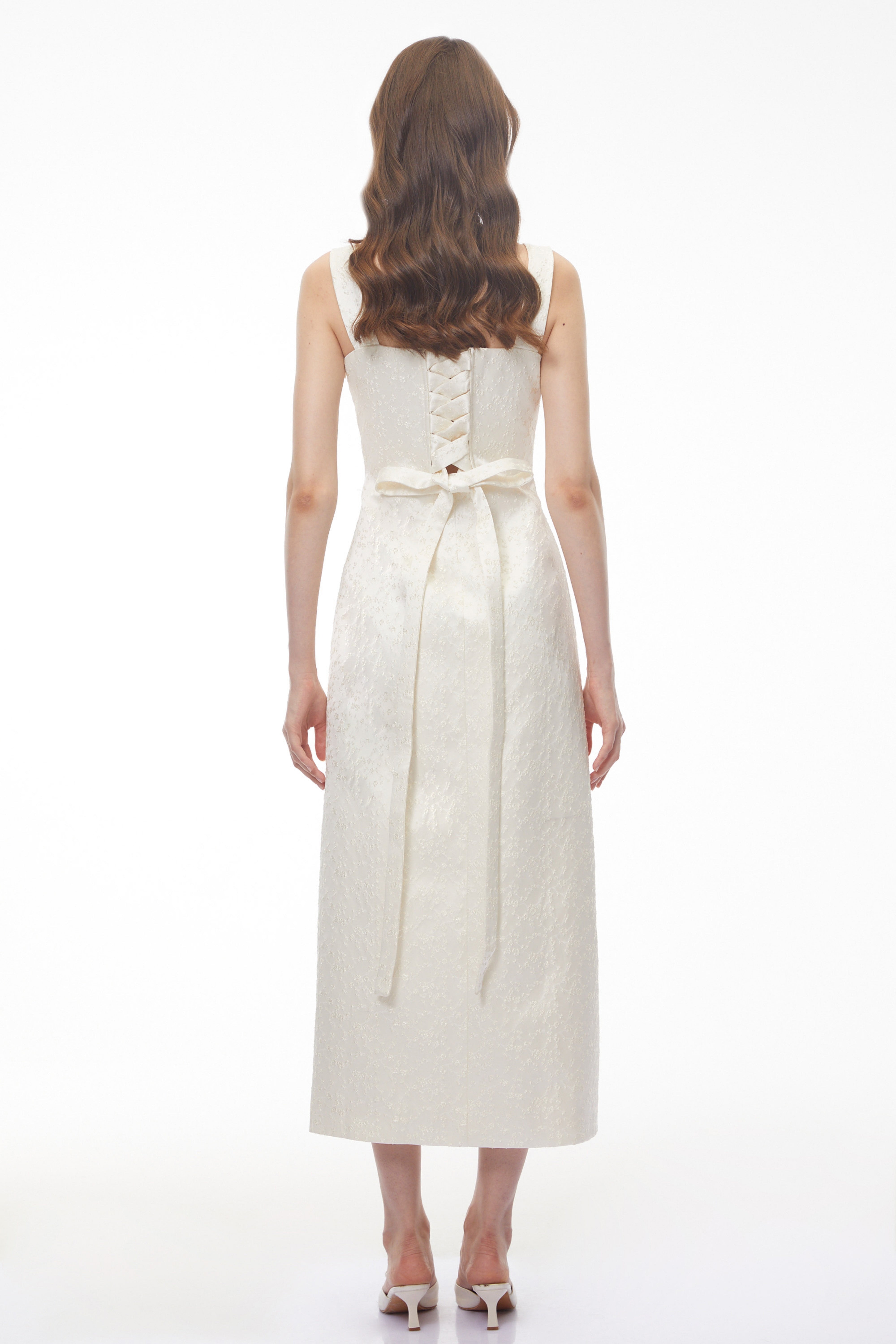Greta Ivory Sweetheart Embroidered Midi Dress (Final Sale)