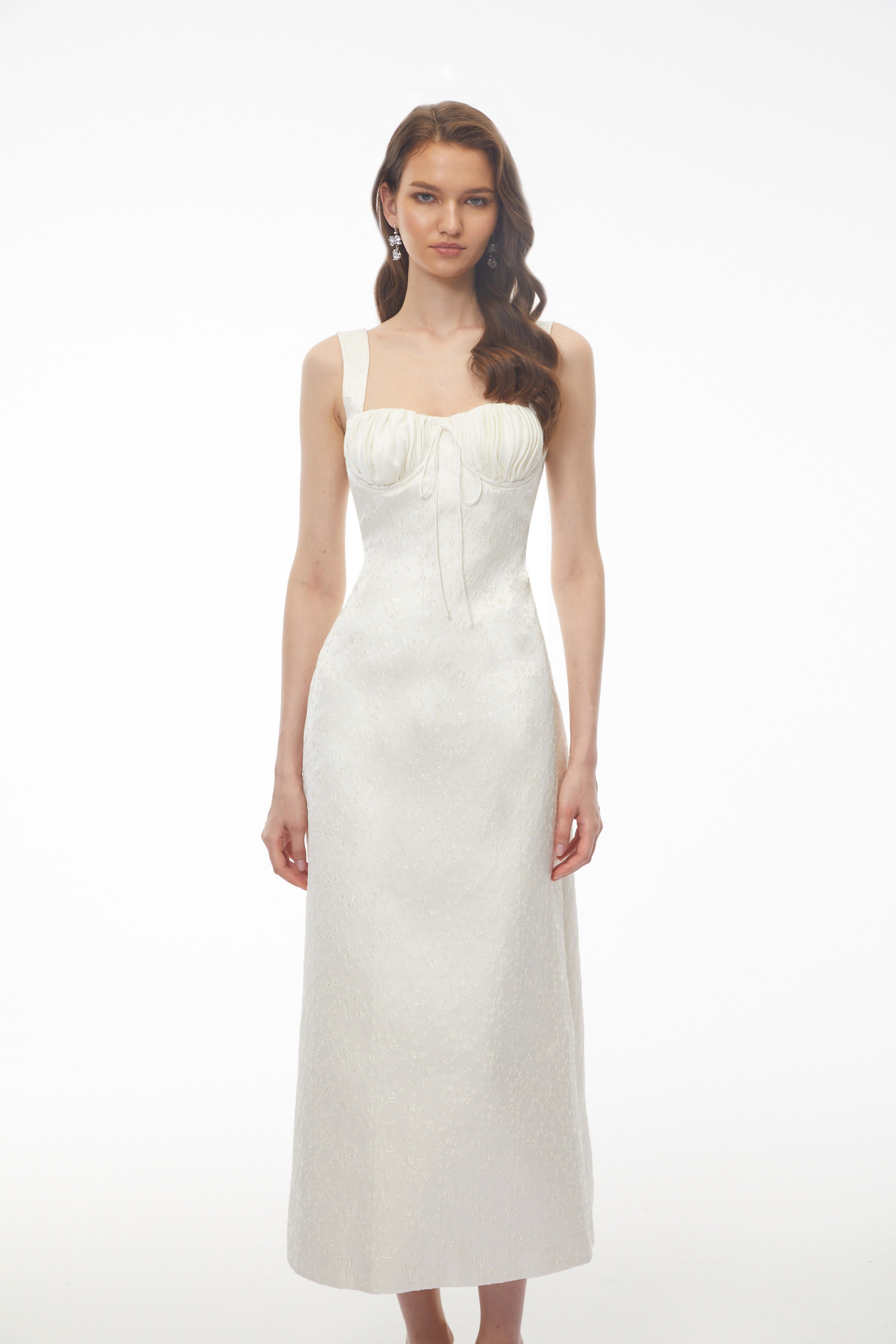 Greta Ivory Sweetheart Embroidered Midi Dress (Final Sale)