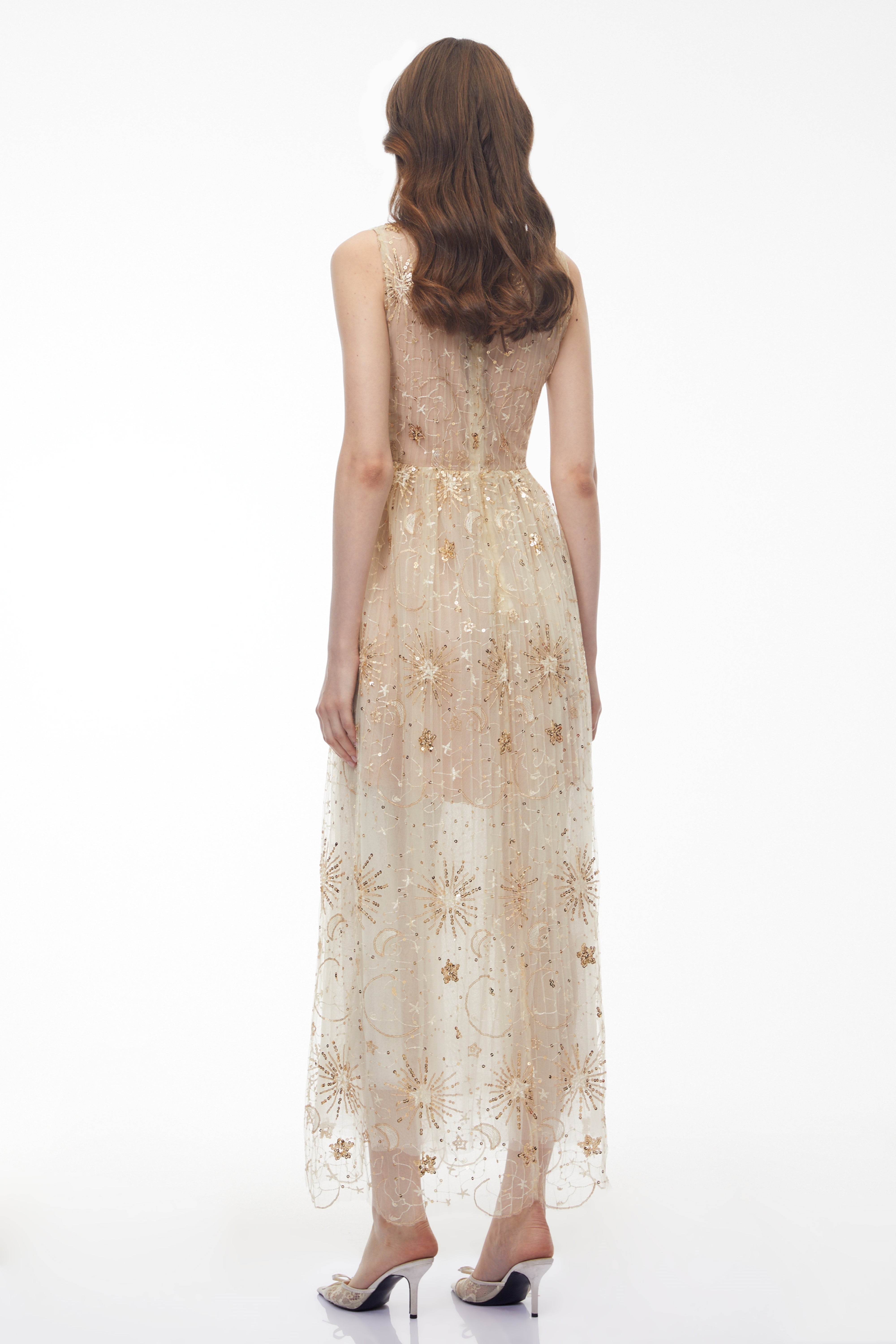 Brigida Neutral Sleeveless Sequin Maxi Dress
