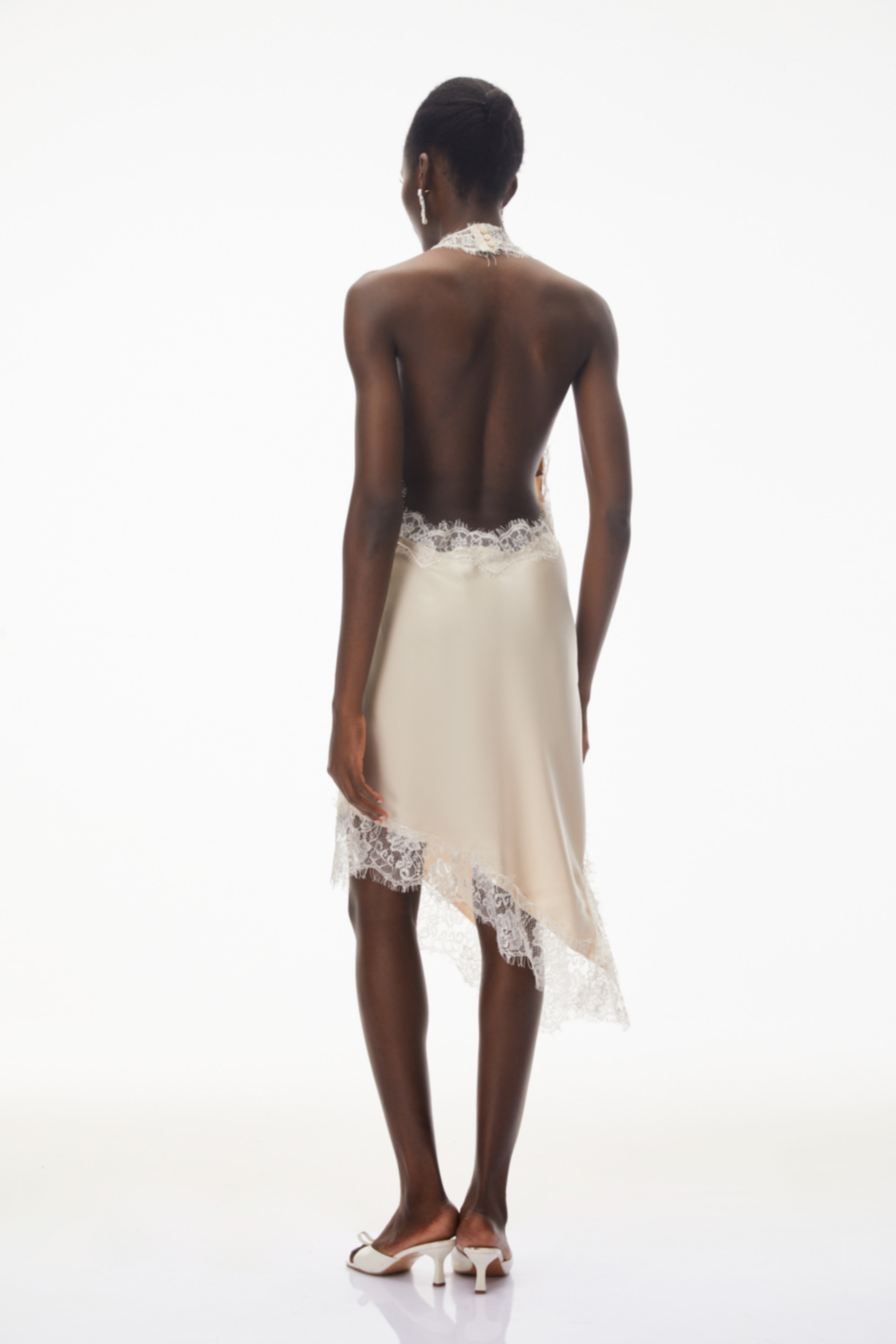 Gudrun Neutral Halterneck Satin Mini Dress (Final Sale-US Only)