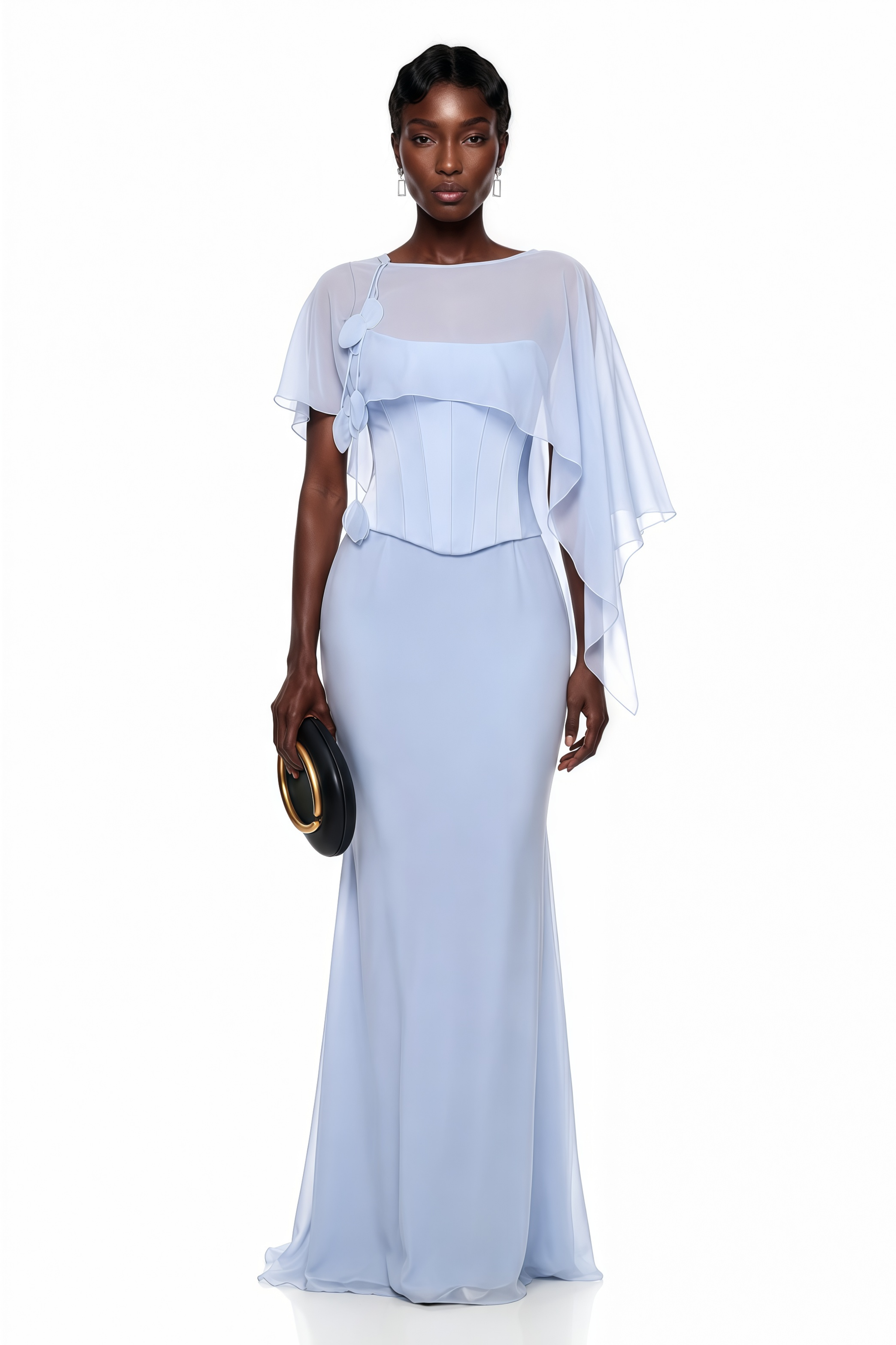 Gwendolyn Blue Corset Top & Skirt Set With Scarf (Final Sale-US Only)
