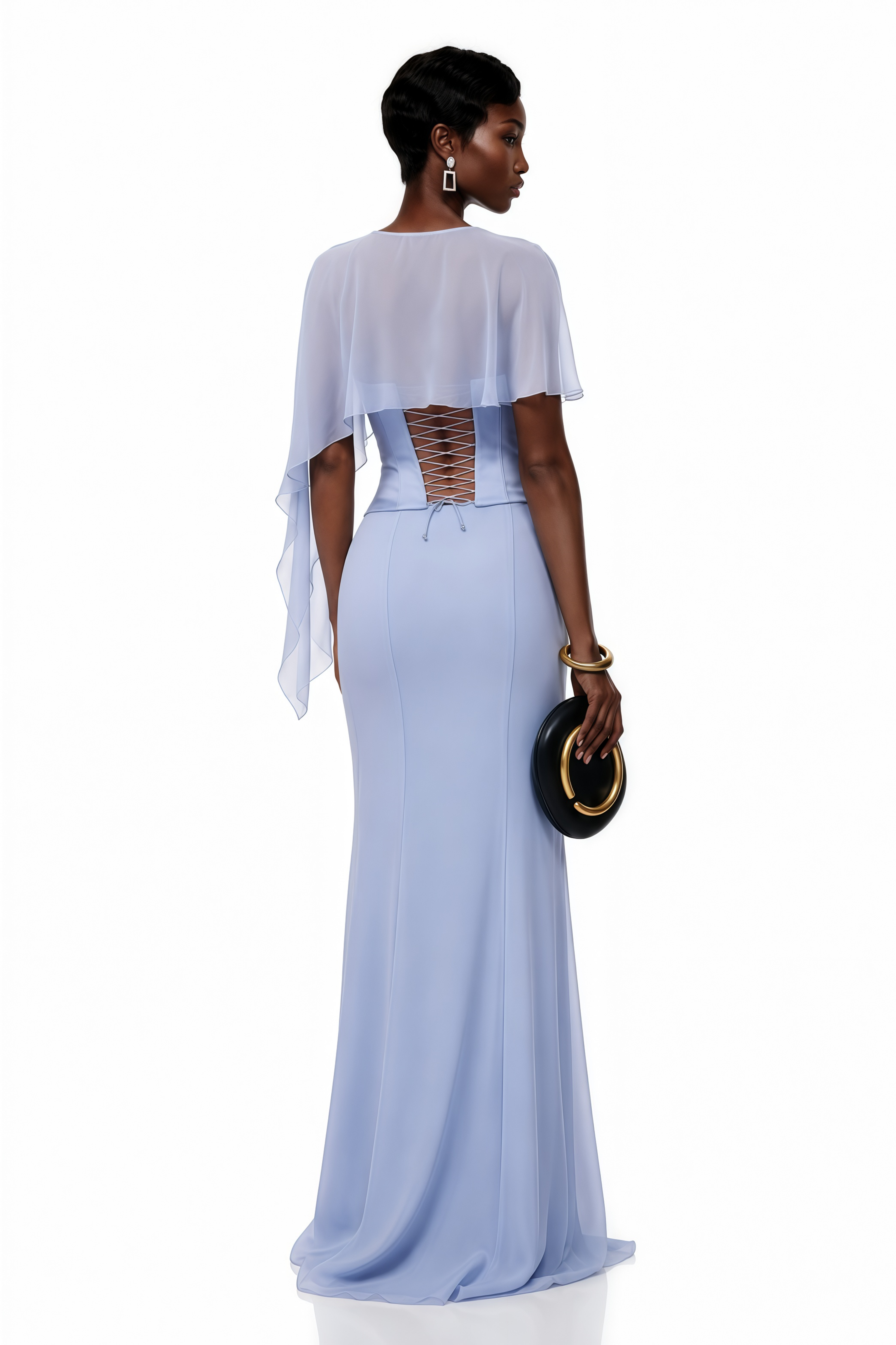 Gwendolyn Blue Corset Top & Skirt Set With Scarf (Final Sale-US Only)