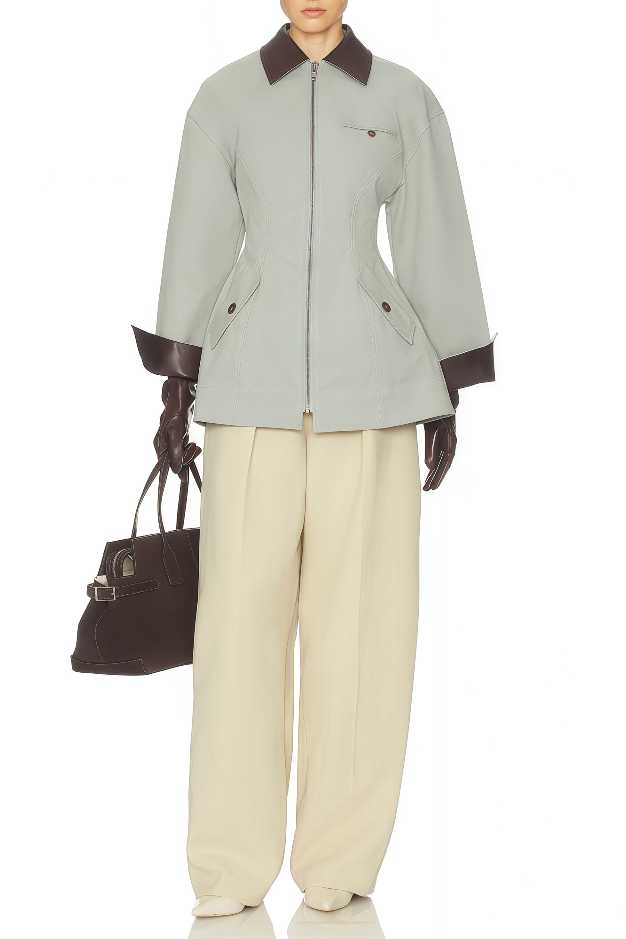 Faux Leather Collar Hunting Jacket