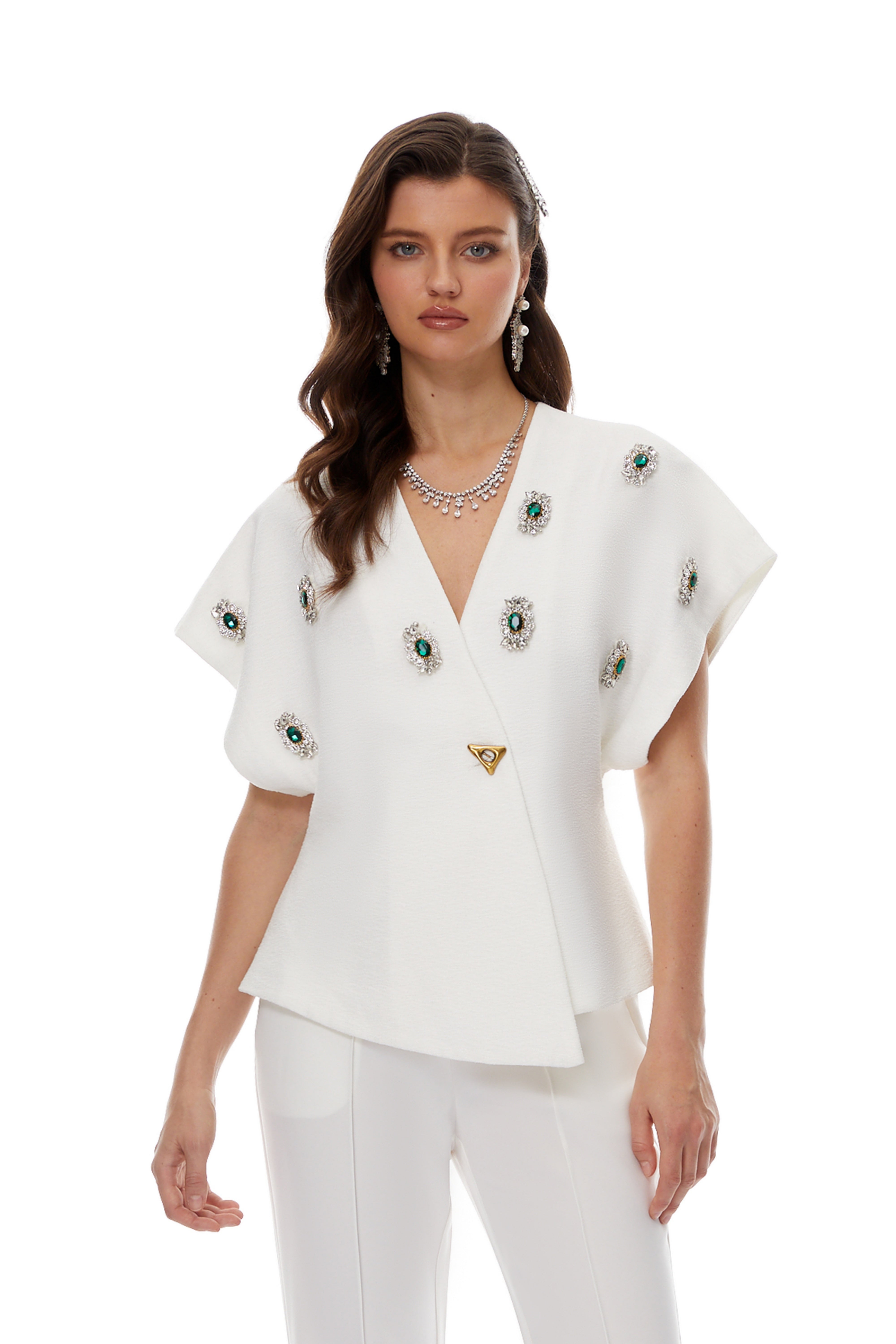 Ida White Crystal Embellished Asymmetrical Waistcoat (Final Sale)