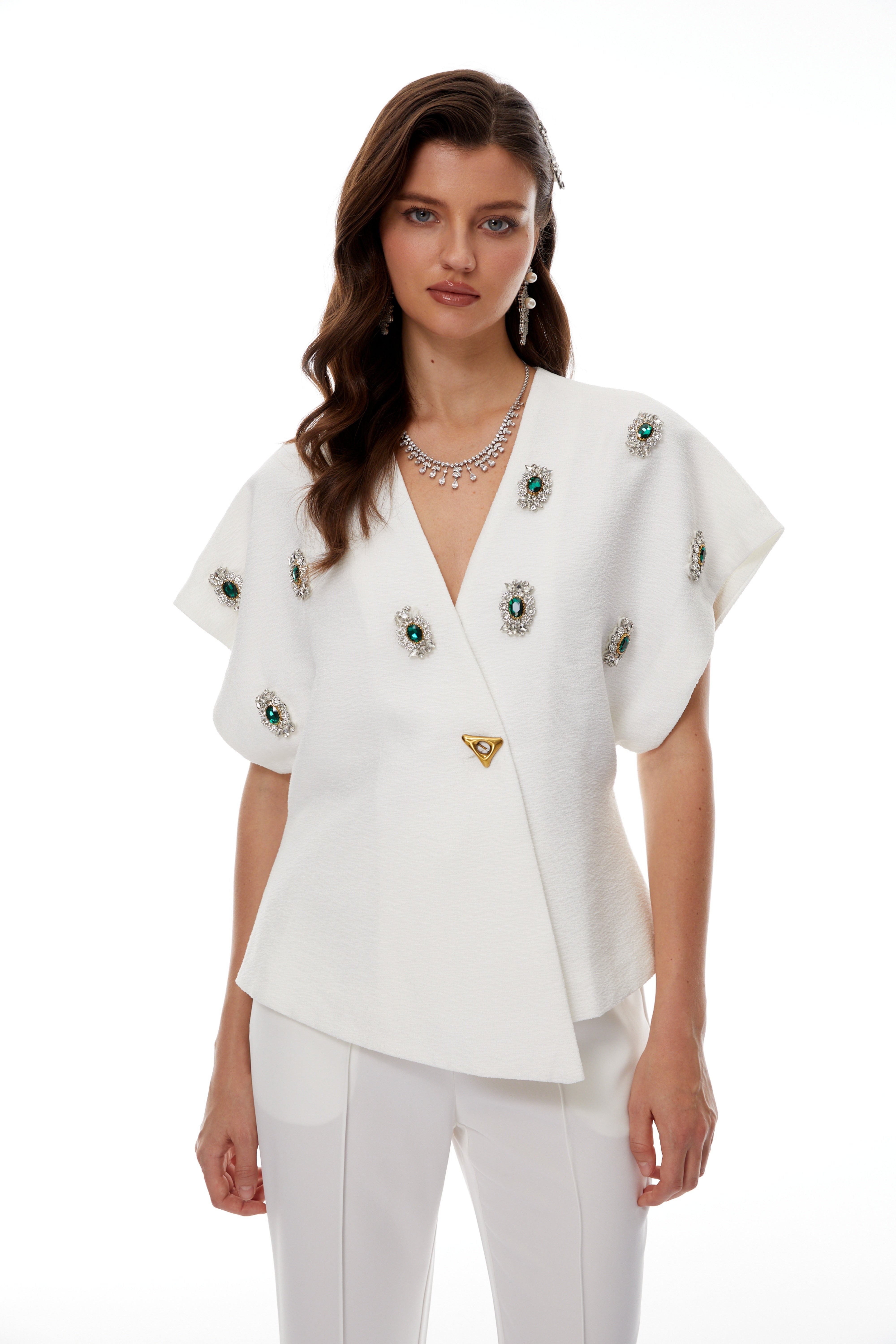 Ida White Crystal Embellished Asymmetrical Waistcoat (Final Sale)