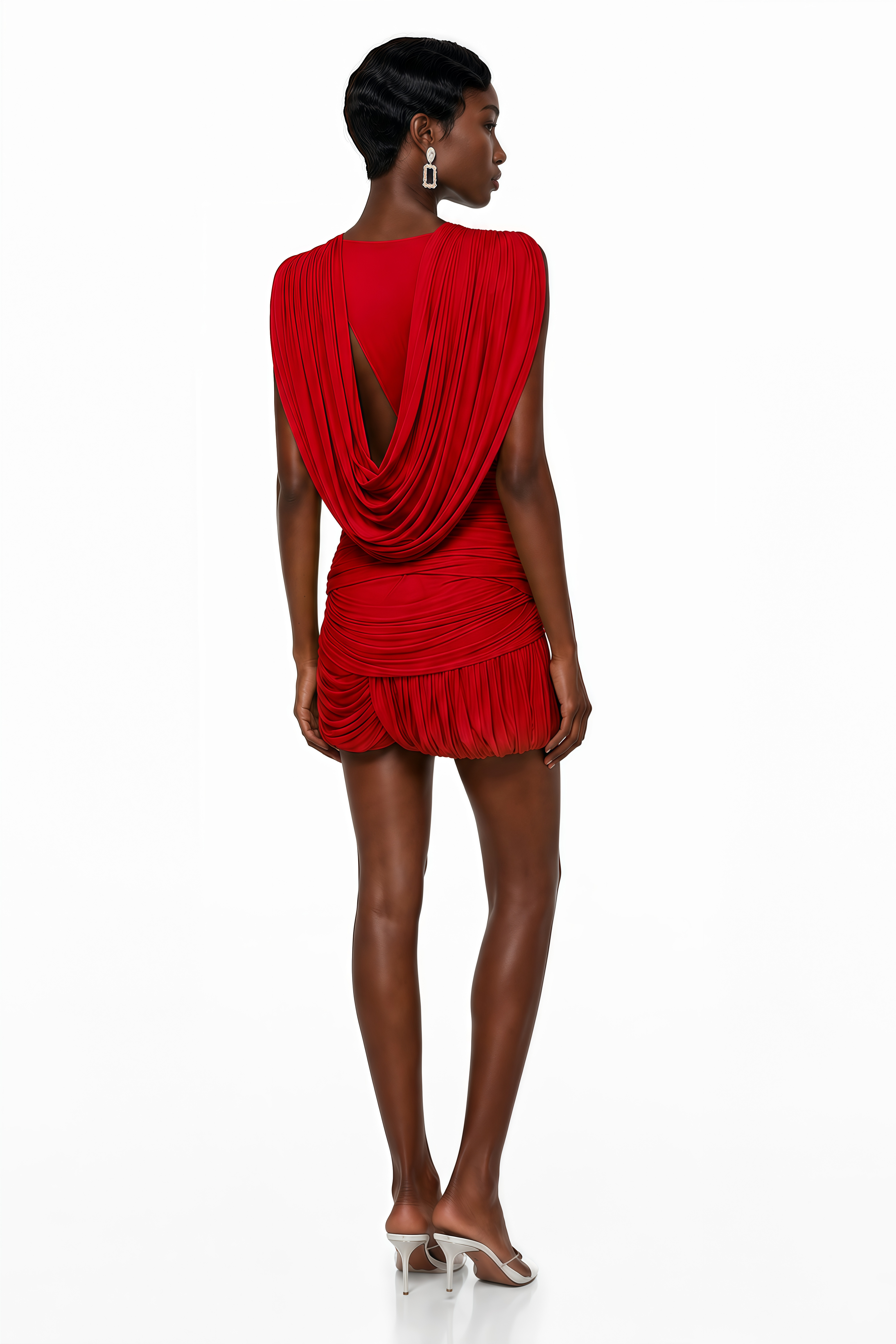 Idalina Red Cross Front Ruched Top & Skirt Set