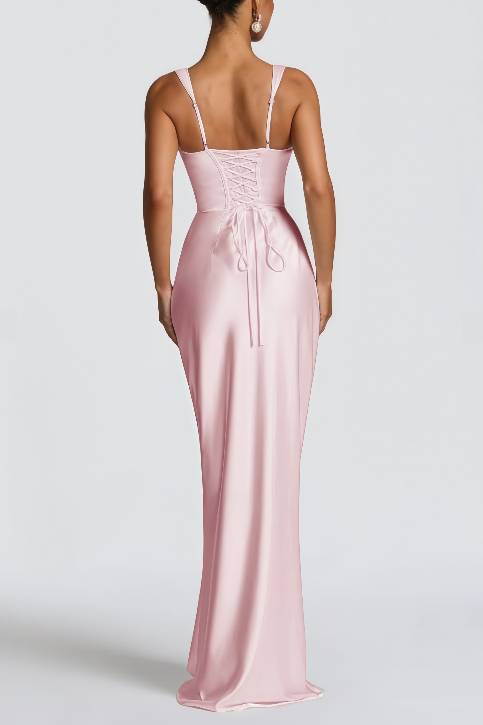 Inmaculada Pink Ruched Satin Maxi Dress (Without Gloves)