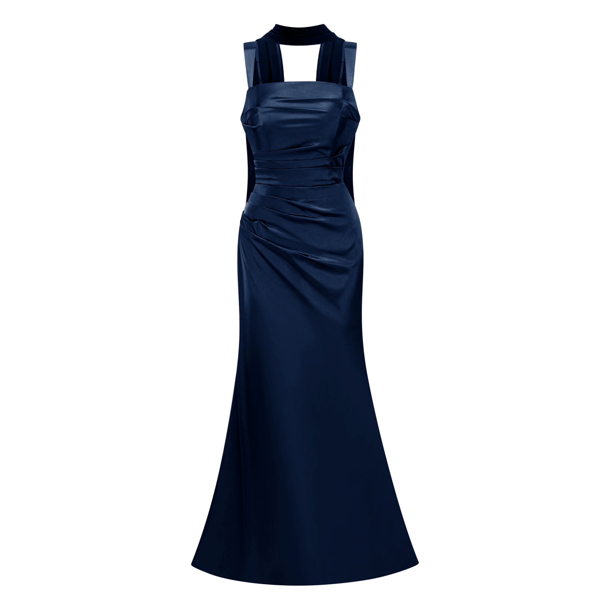 Inmaculada Sapphire Ruched Satin Maxi Dress (Without Gloves) (Final Sale-US Only)