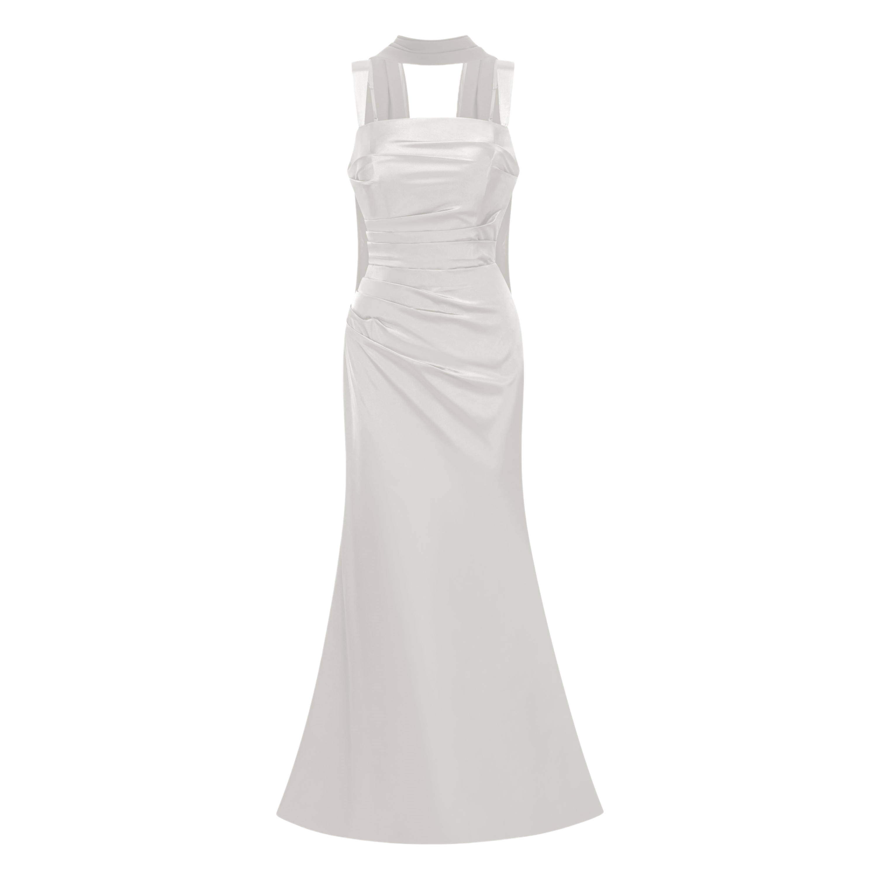 Inmaculada White Ruched Satin Maxi Dress (Without Gloves) (Final Sale)