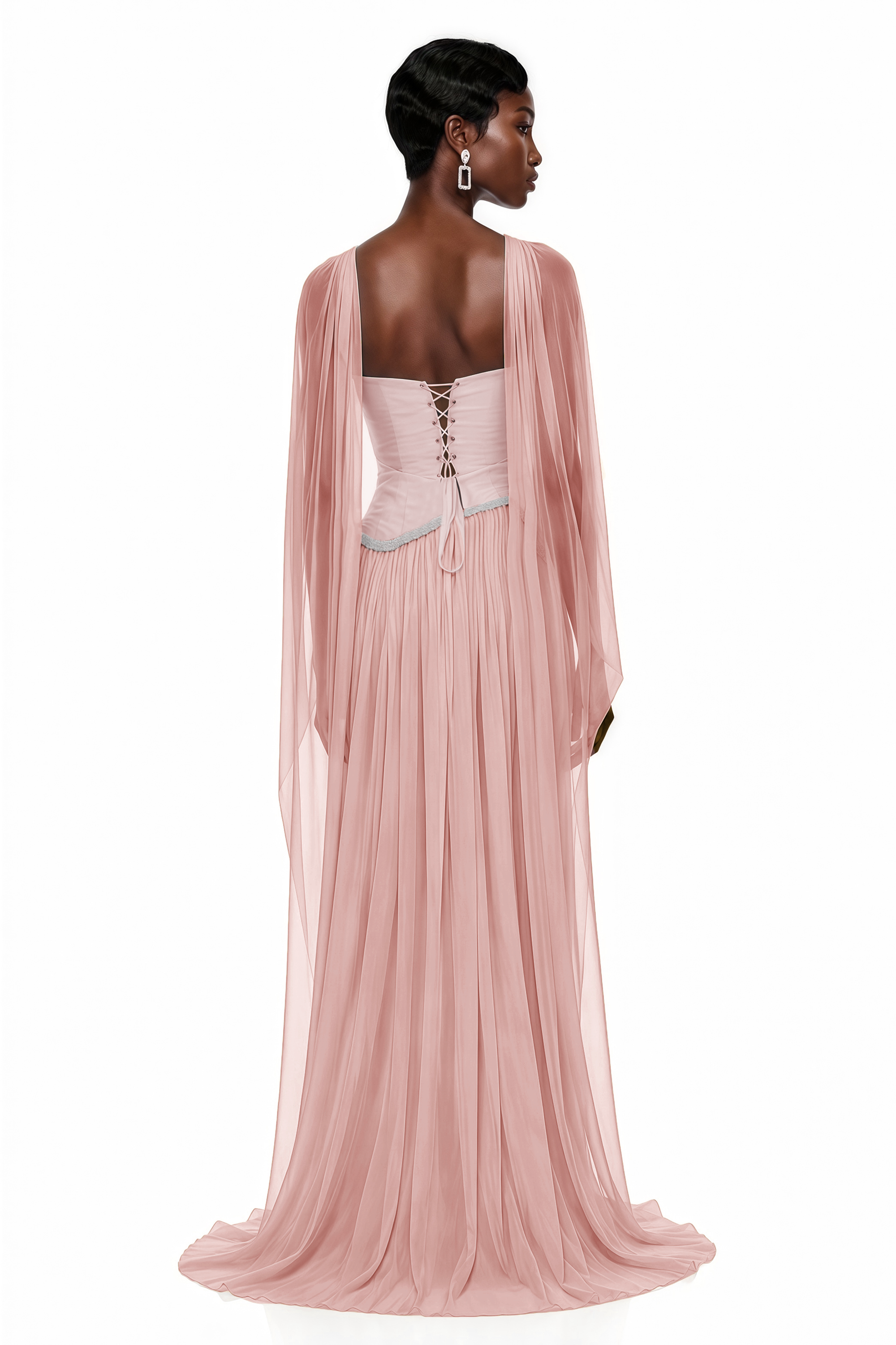 Iris Pink Embellished Asymmetrical Maxi Dress with Cape