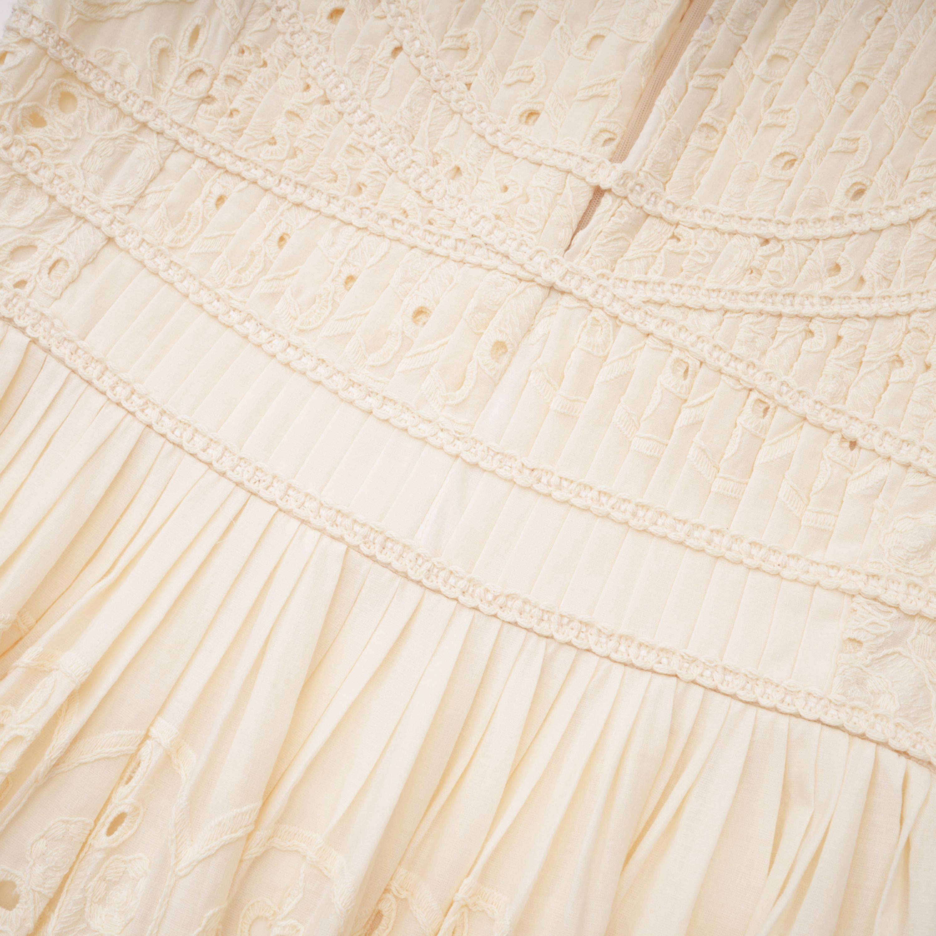 Isabeau Neutral Floral Embroidered Pleated Midi Dress (Final Sale)