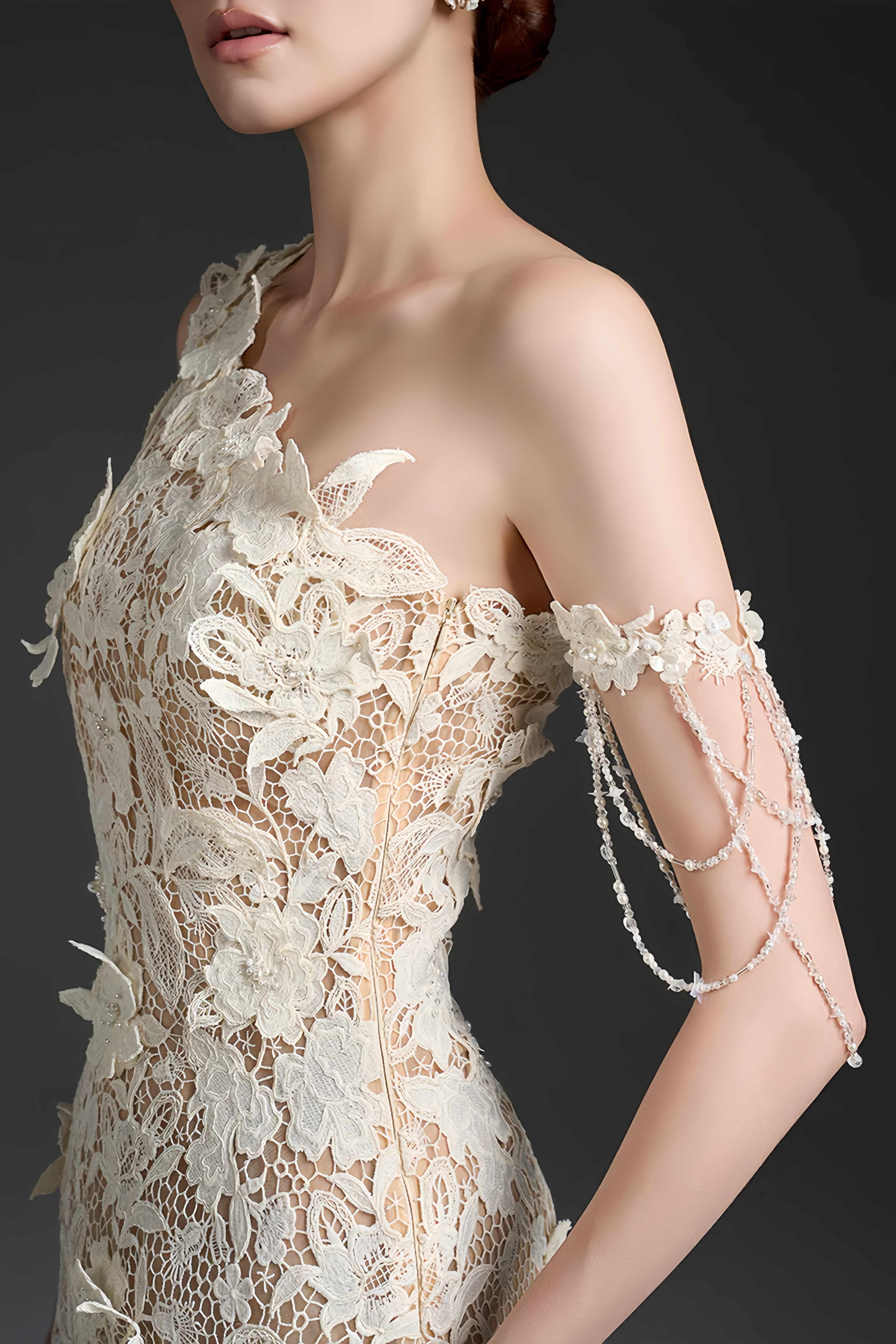 White One-Shoulder Floral Lace Mini Dress