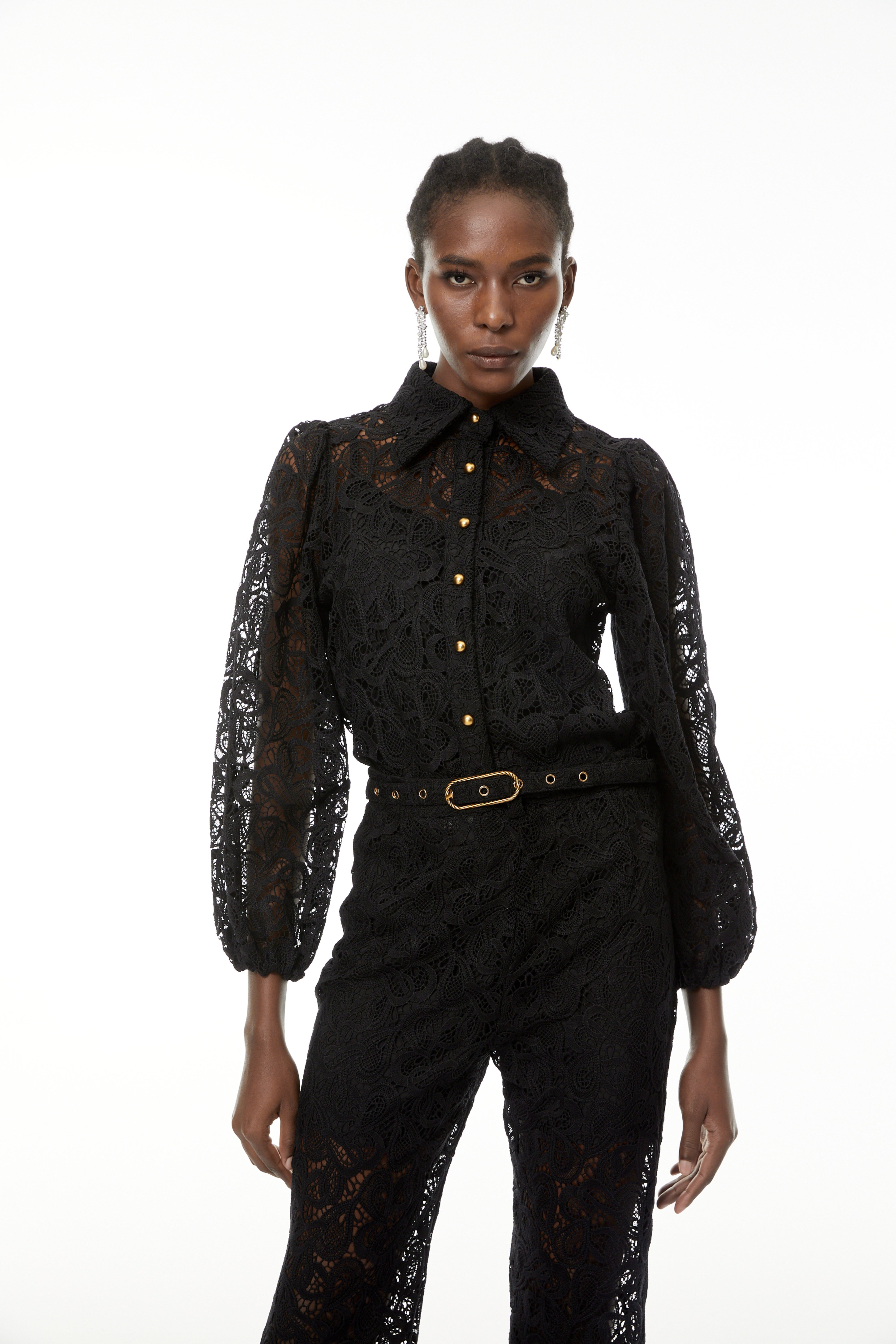 Jacqueline Black Floral Lace Blouse & Trouser Set (Final Sale)