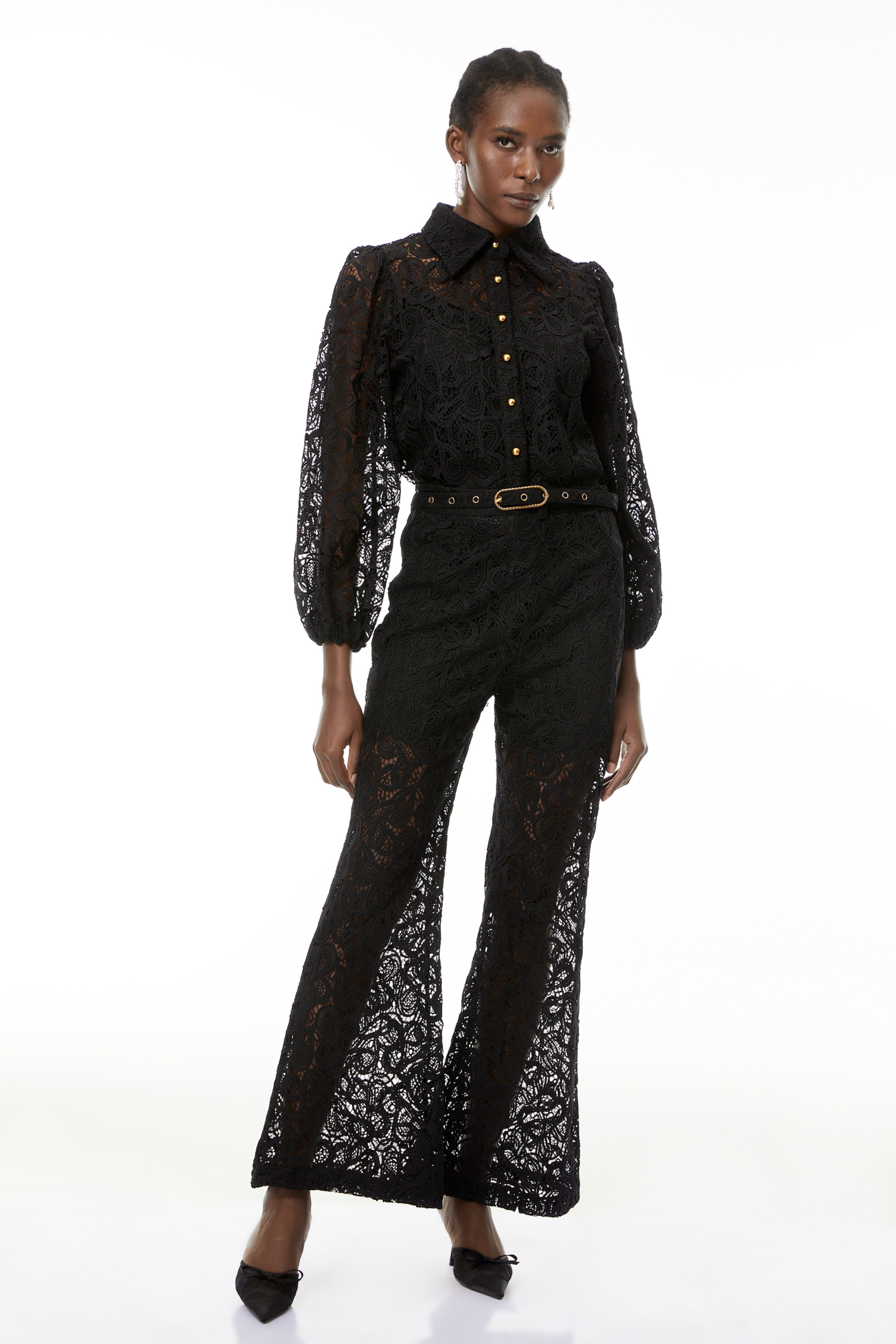 Jacqueline Black Floral Lace Blouse & Trouser Set (Final Sale)