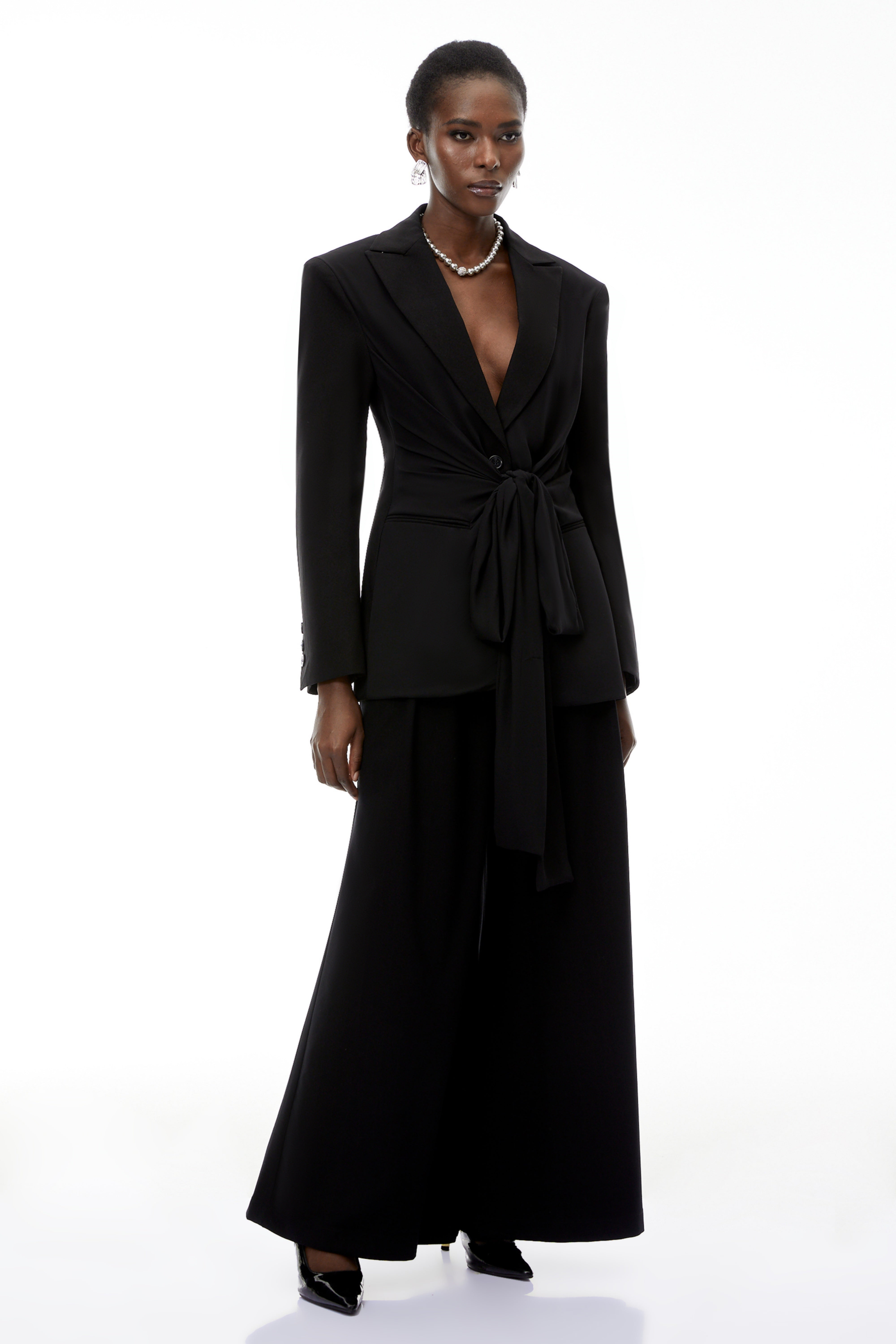 Jasmine Black Belted Wrap Blazer with Tie (Final Sale)