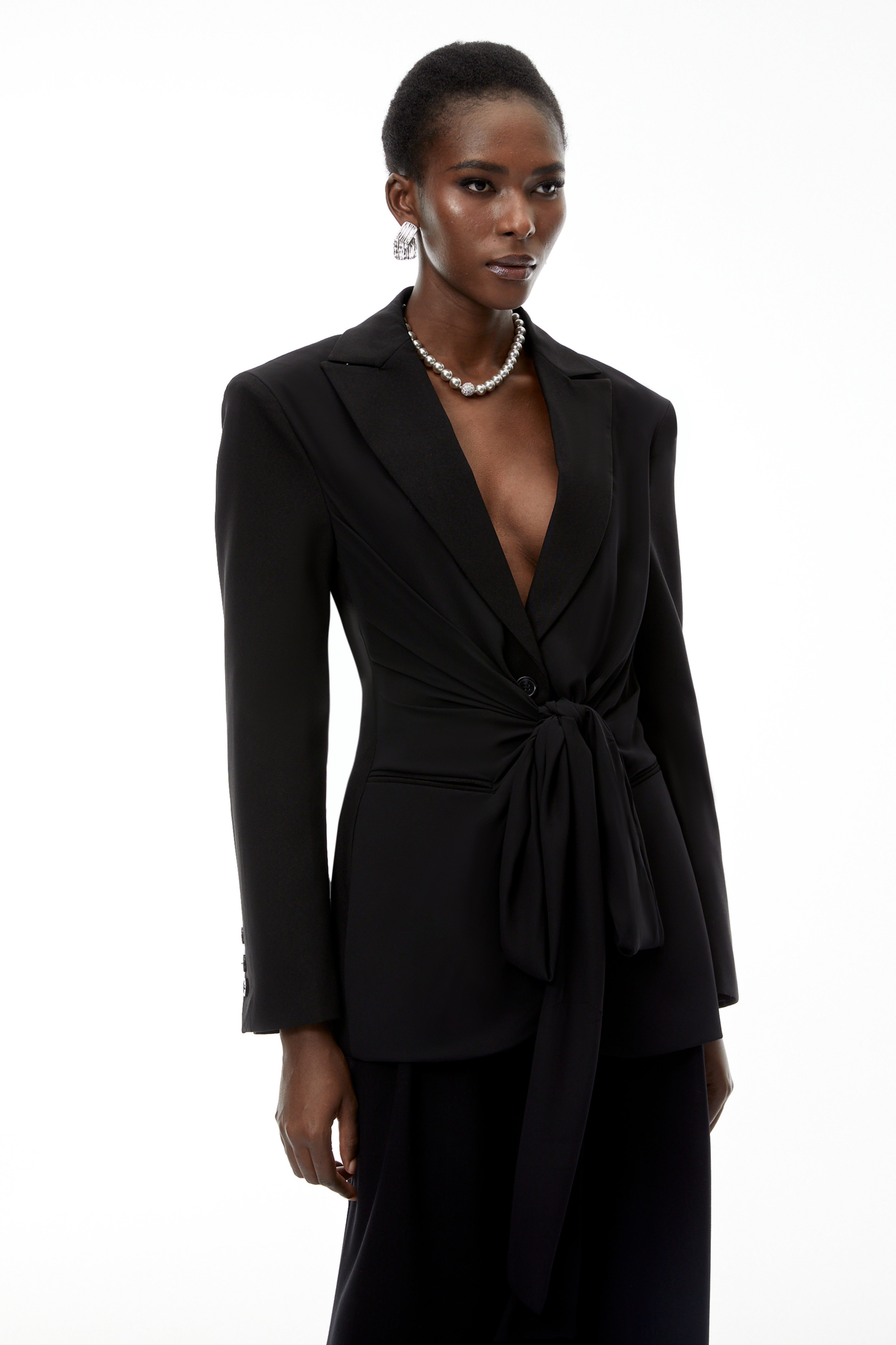 Jasmine Black Belted Wrap Blazer with Tie (Final Sale)