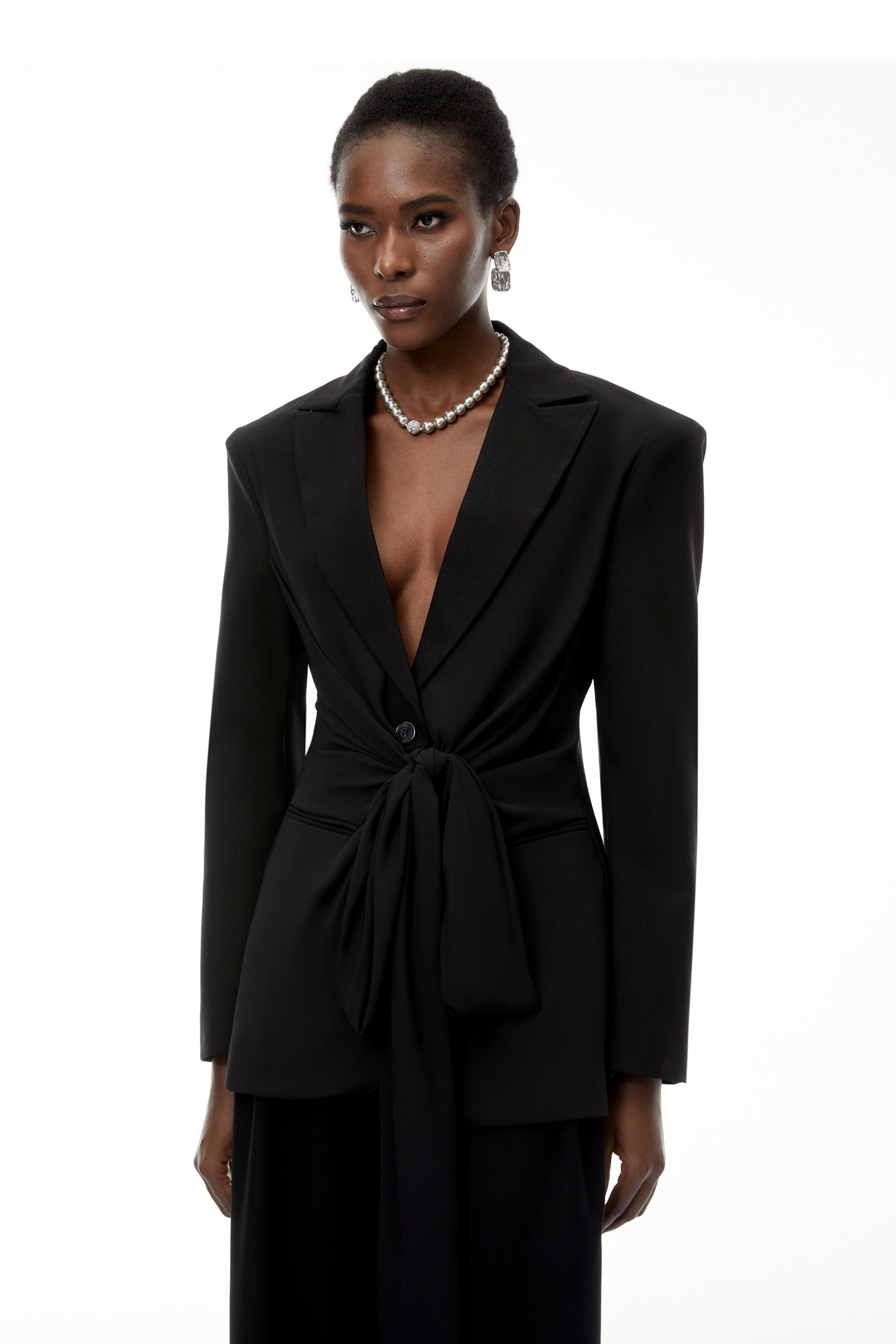Jasmine Black Belted Wrap Blazer with Tie (Final Sale)
