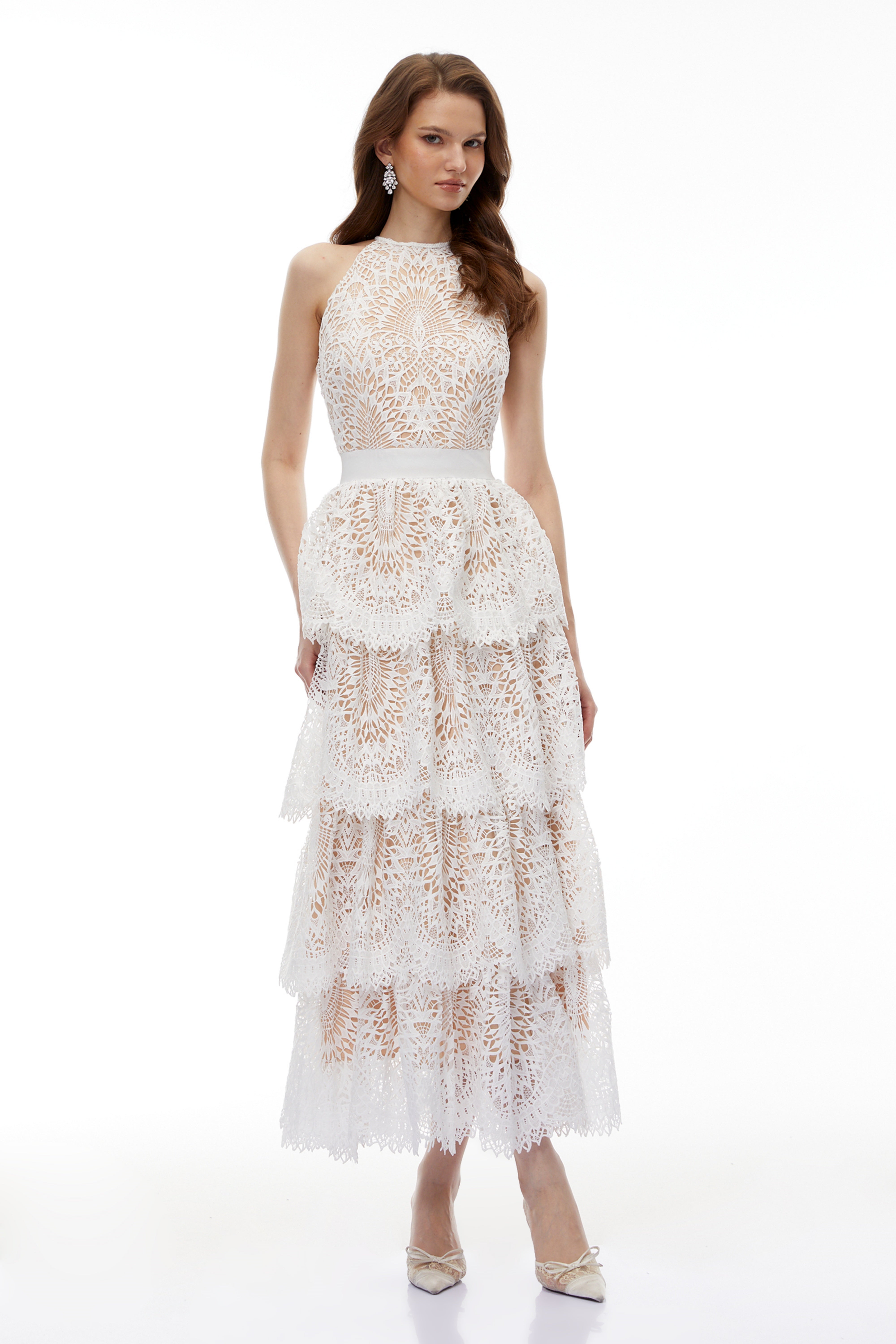 Jocaste White Halterneck Lace Maxi Dress (Final Sale-US Only)