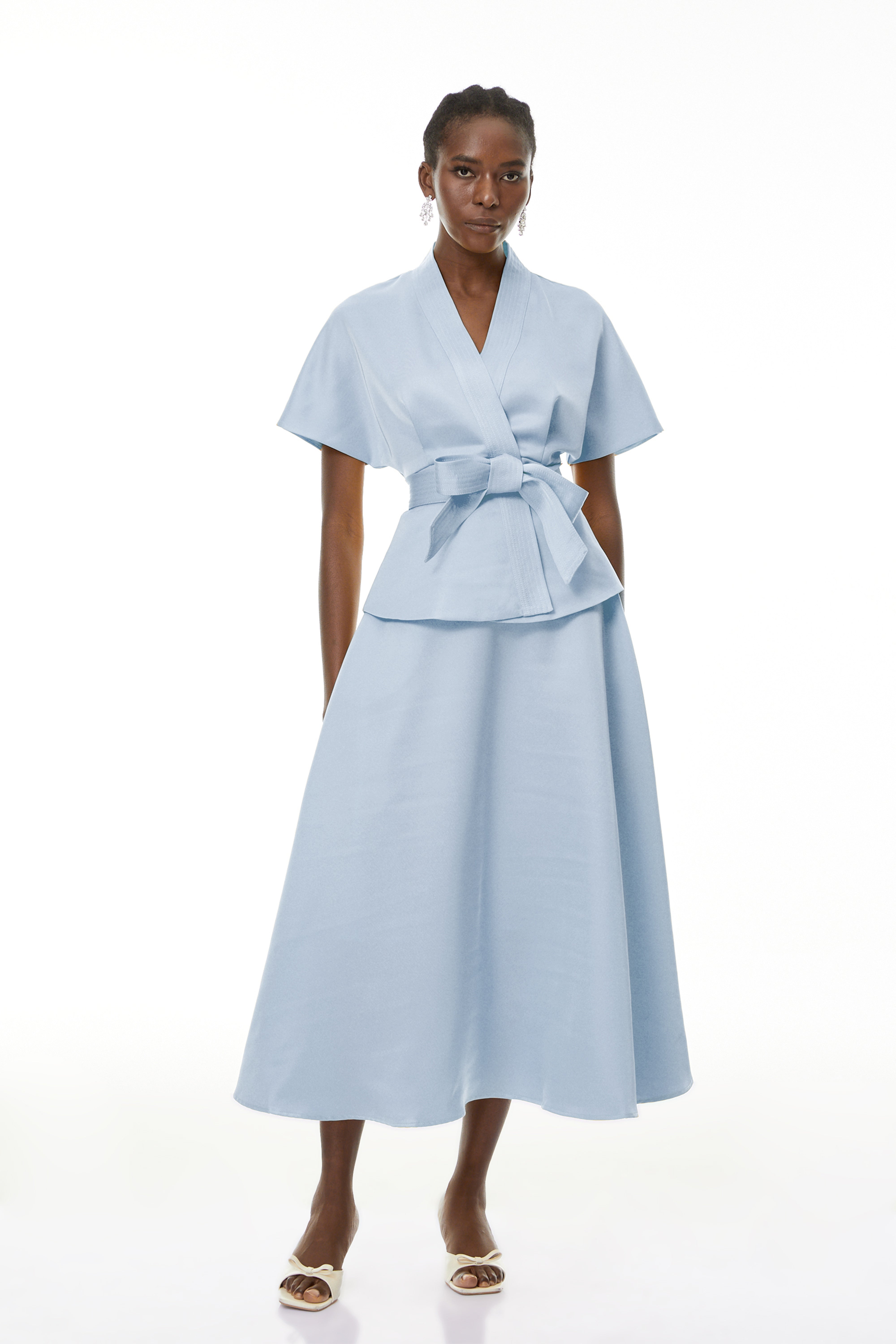 Johanna Blue Self-Tie Blouse & Skirt Set (Final Sale-US Only)