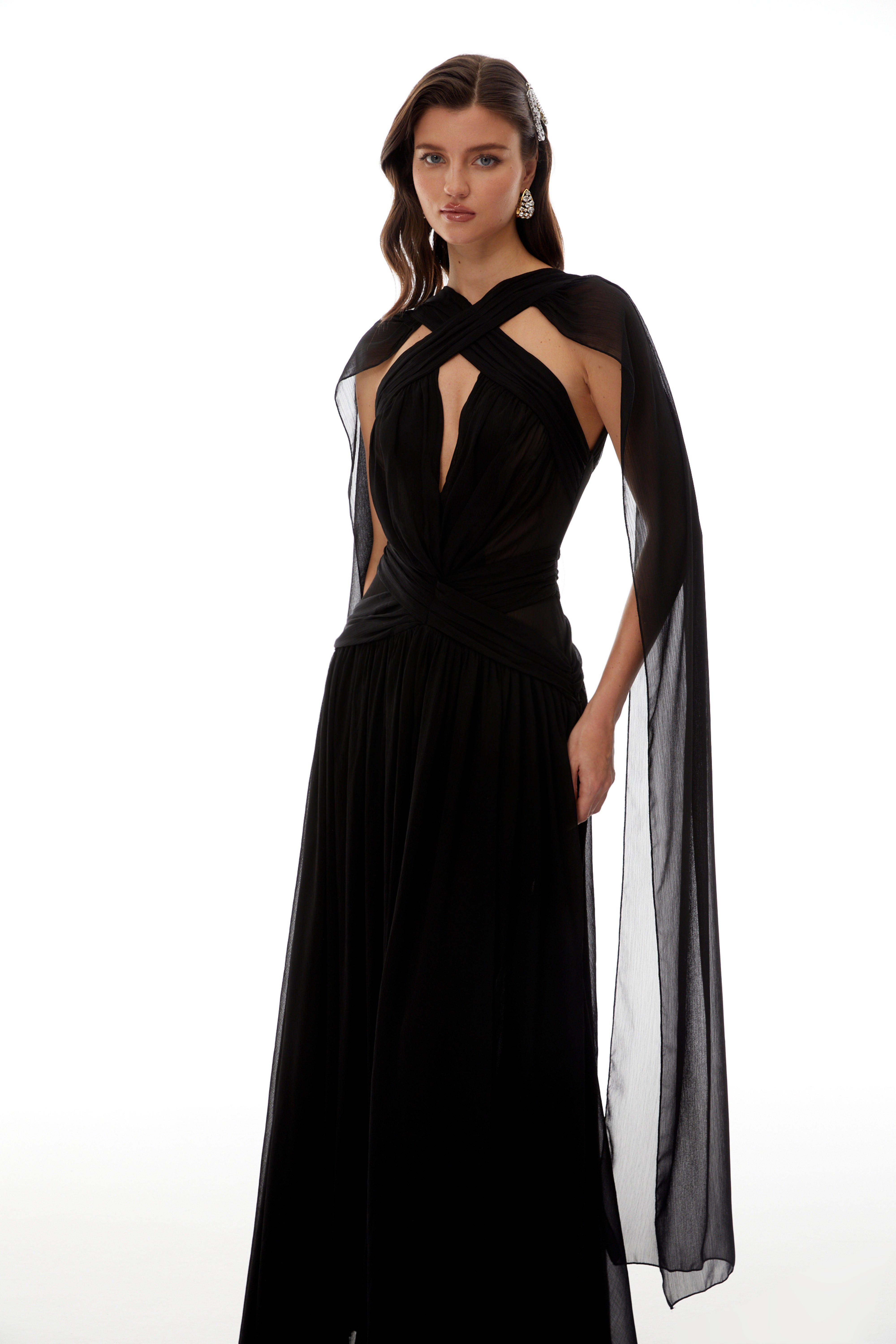 Jorge Black Open Back Ribbon Maxi Dress (Final Sale-US Only)