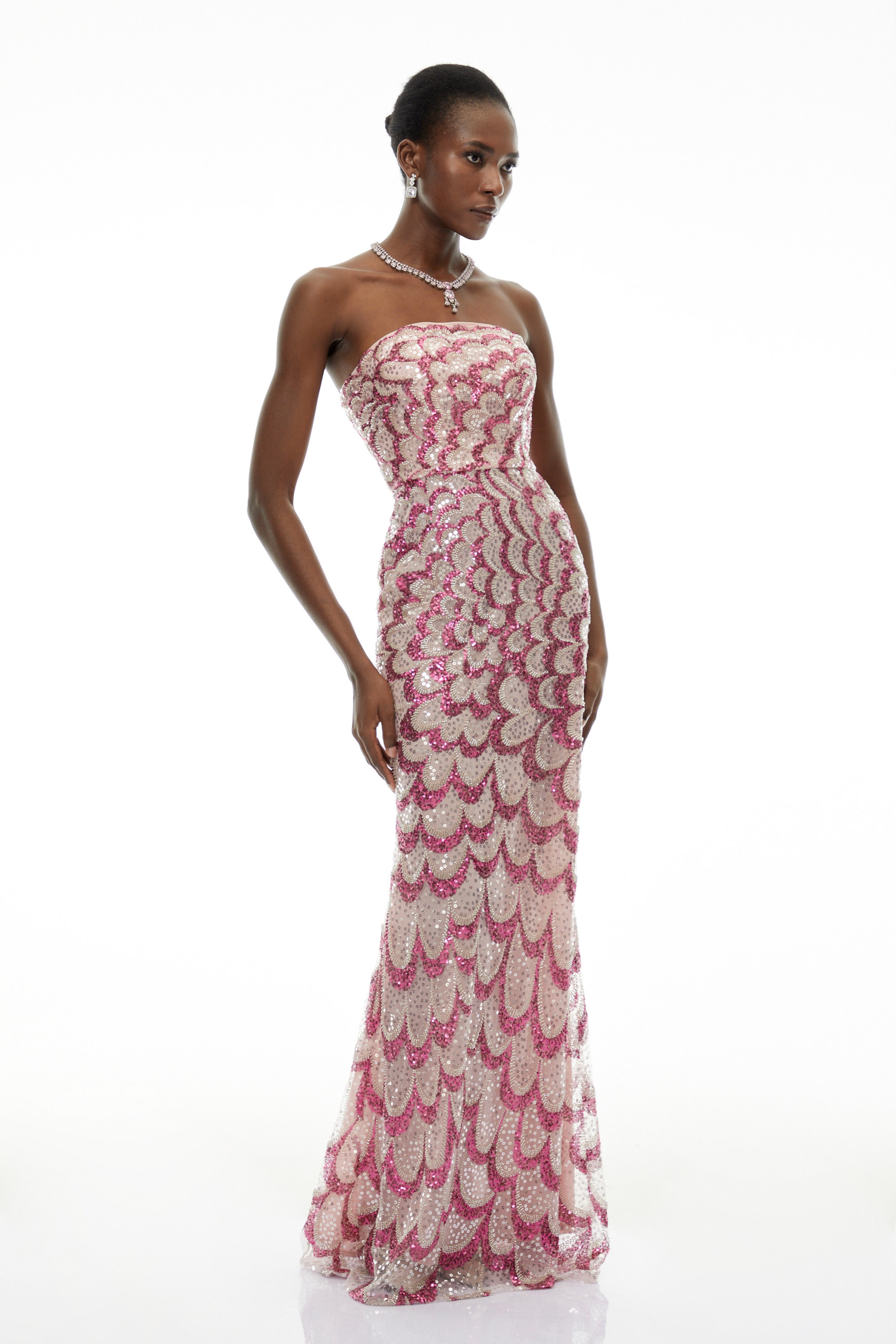 Julieta Pink Embellished Maxi Dress with Petals (Final Sale-US Only)