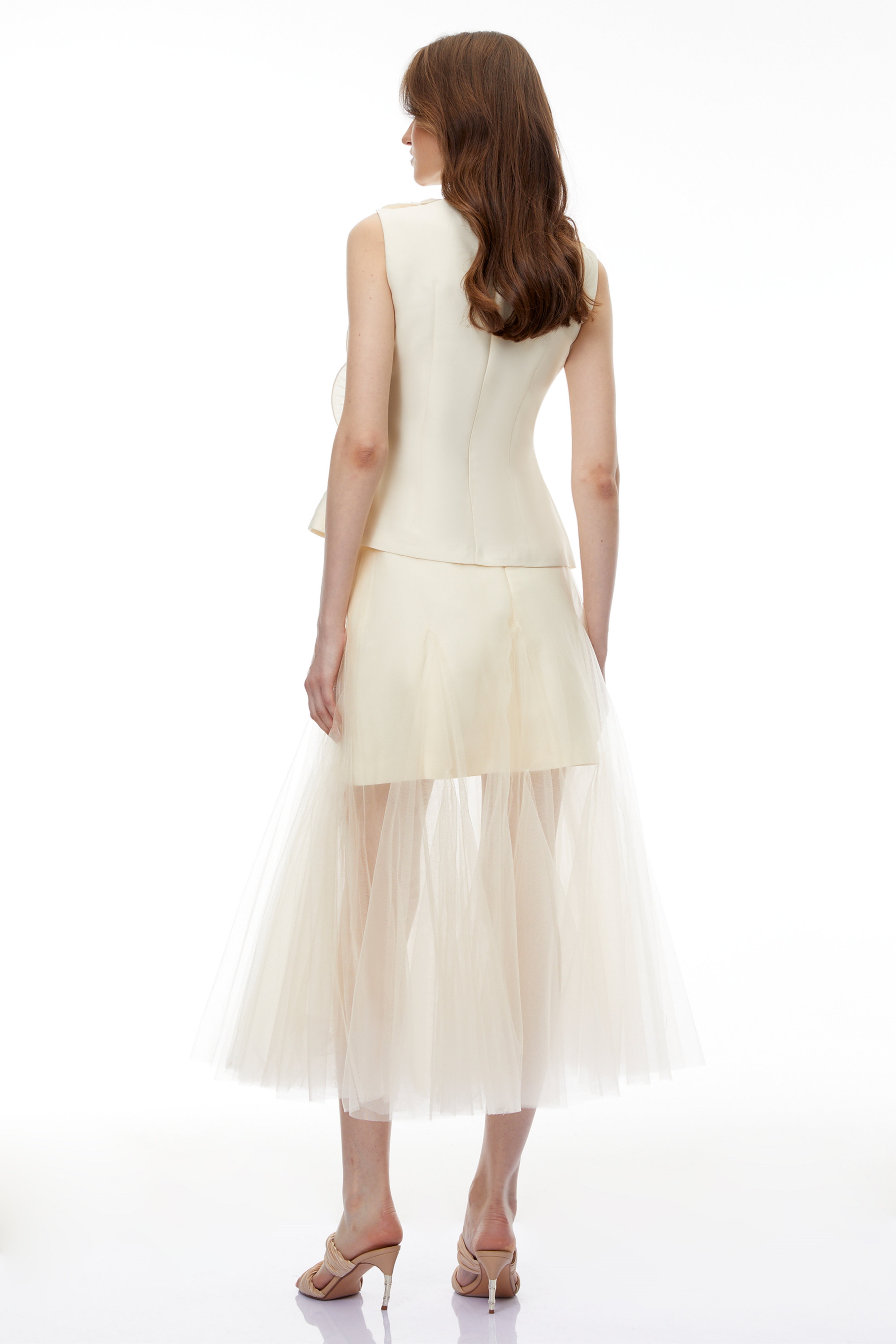 Karima Neutral 3D Petal Top & Skirt Set (Final Sale)