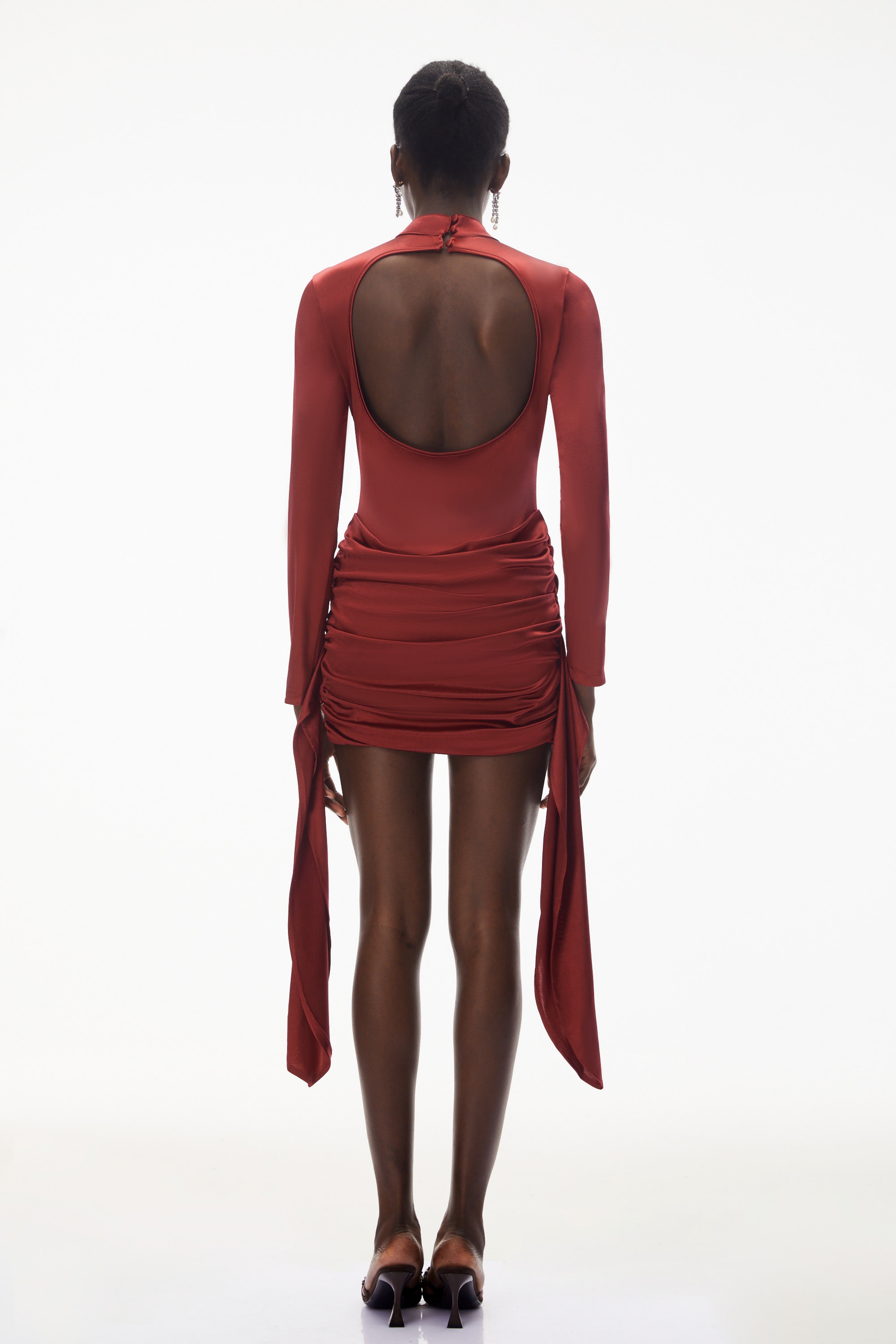 Klavdiya Red Backless Ruched Satin Mini Dress (Final Sale)