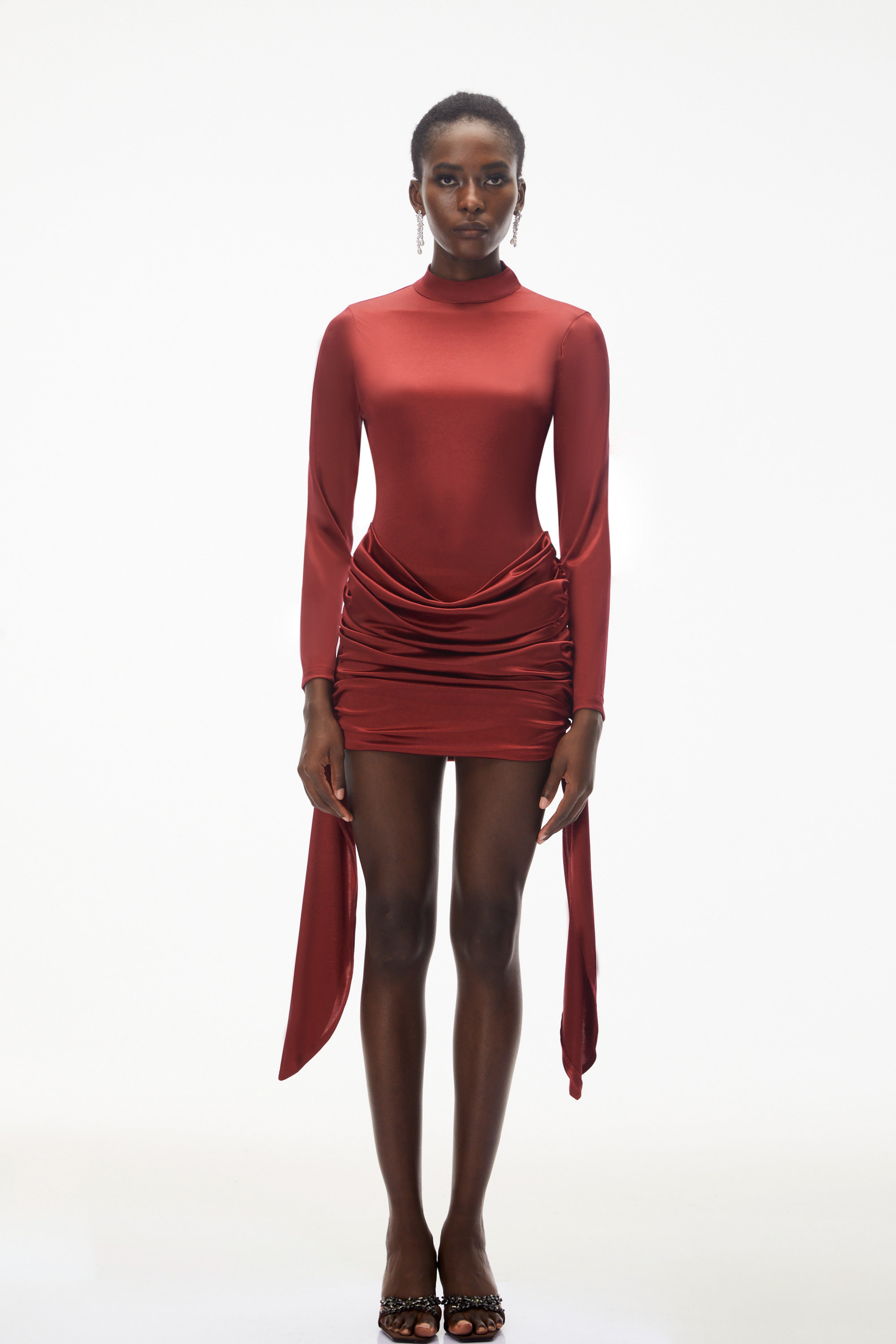 Klavdiya Red Backless Ruched Satin Mini Dress (Final Sale)
