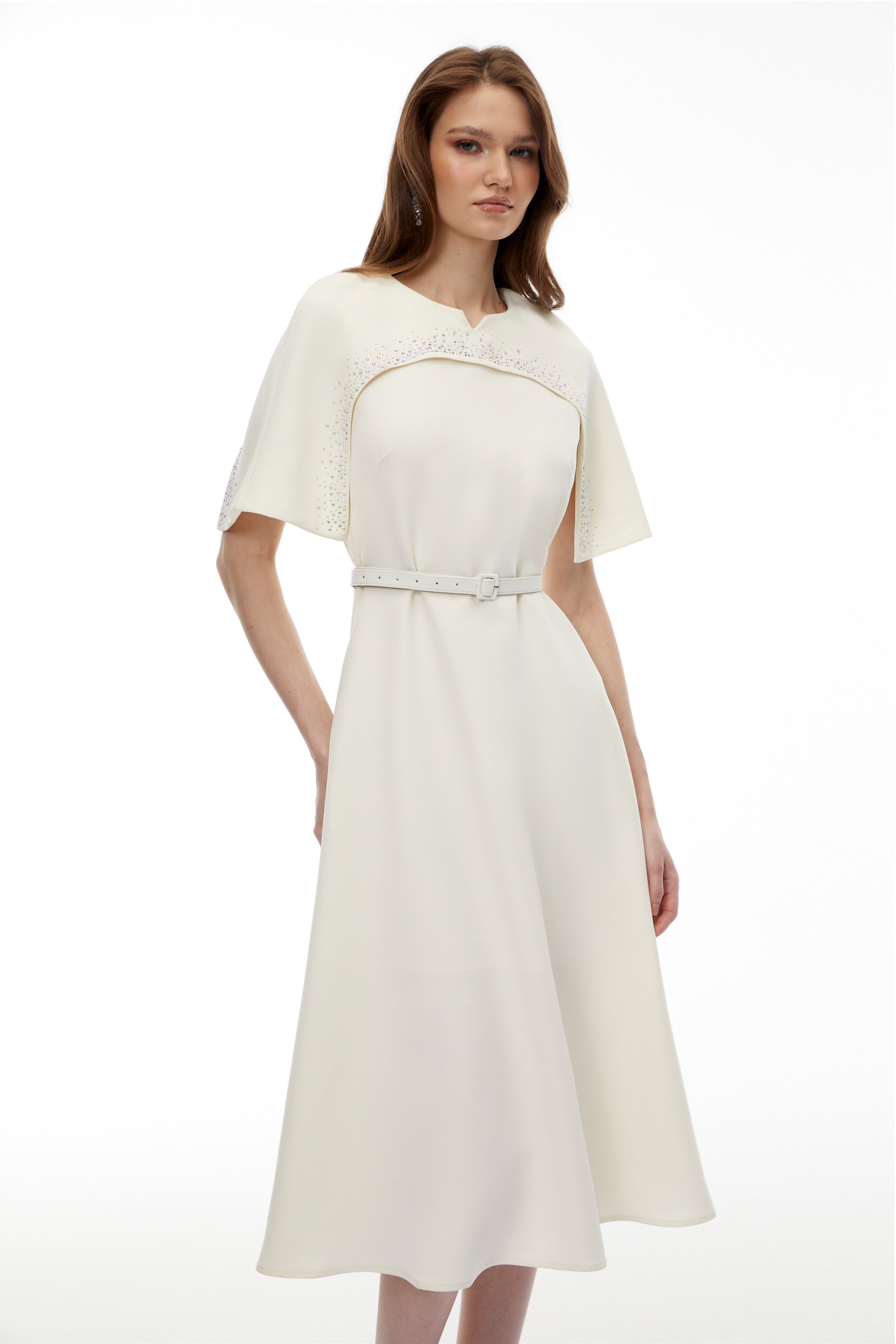 Kore Champagne Cape Midi Dress with Belt (Final Sale-US Only)