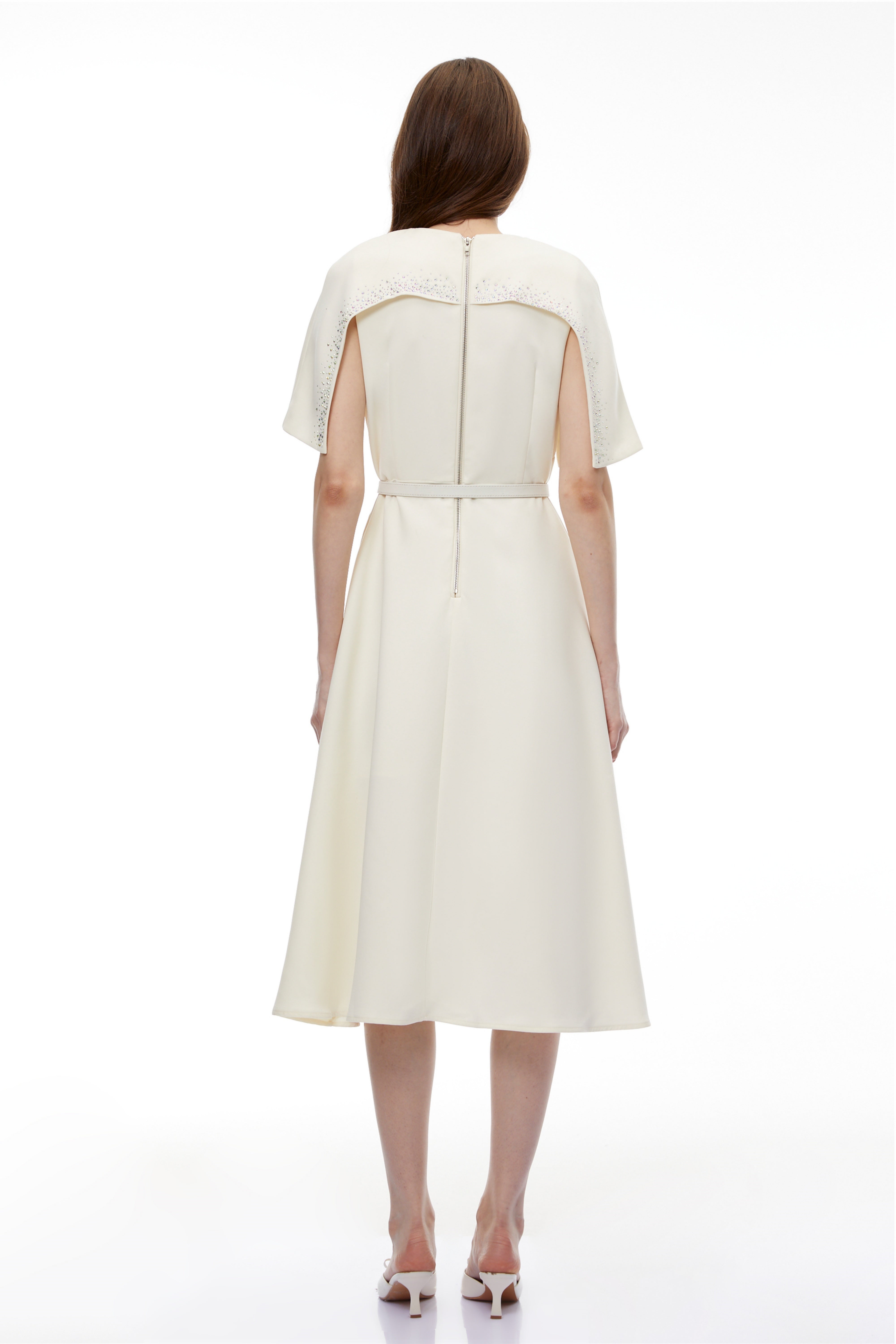 Kore Champagne Cape Midi Dress with Belt (Final Sale-US Only)