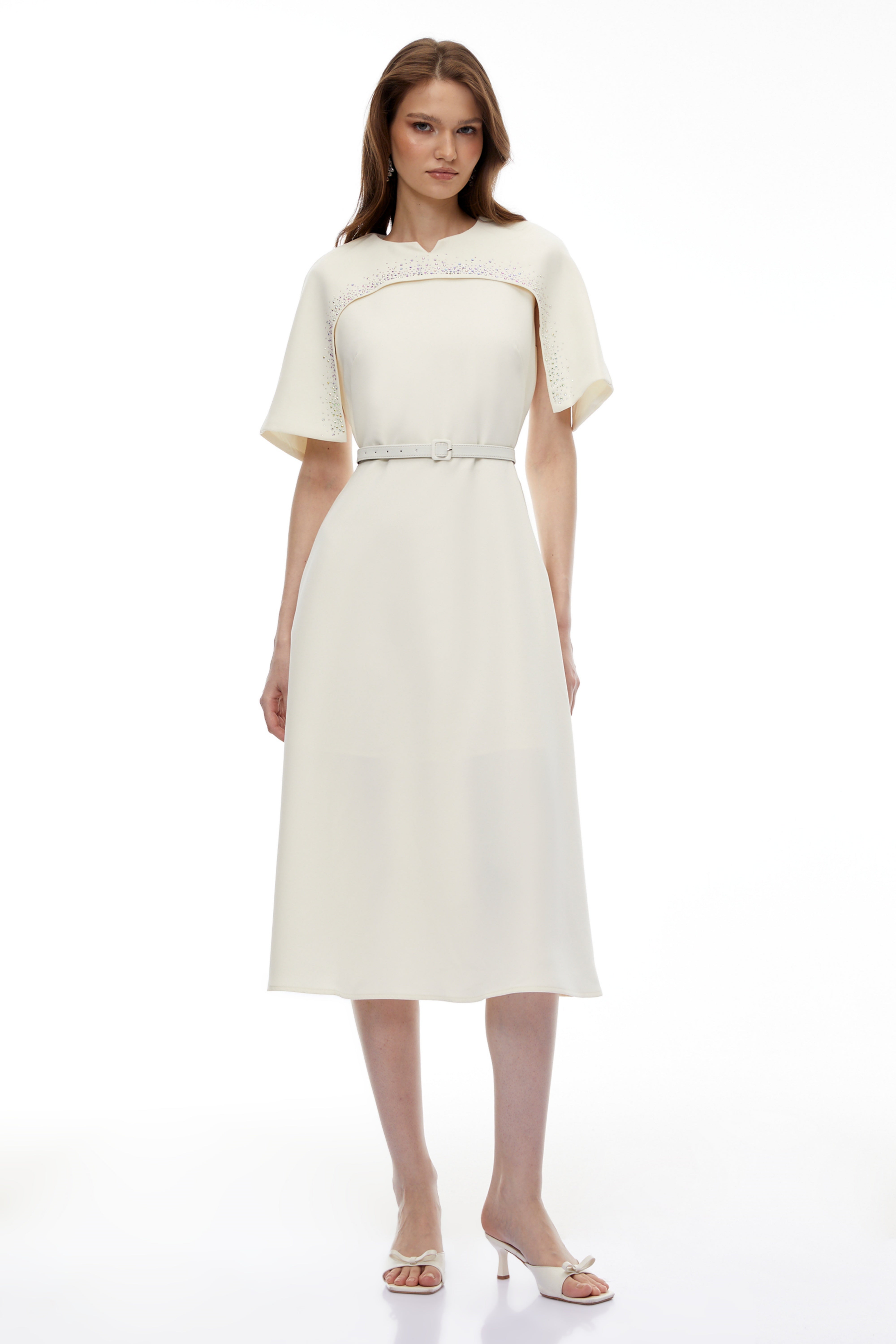Kore Champagne Cape Midi Dress with Belt (Final Sale-US Only)