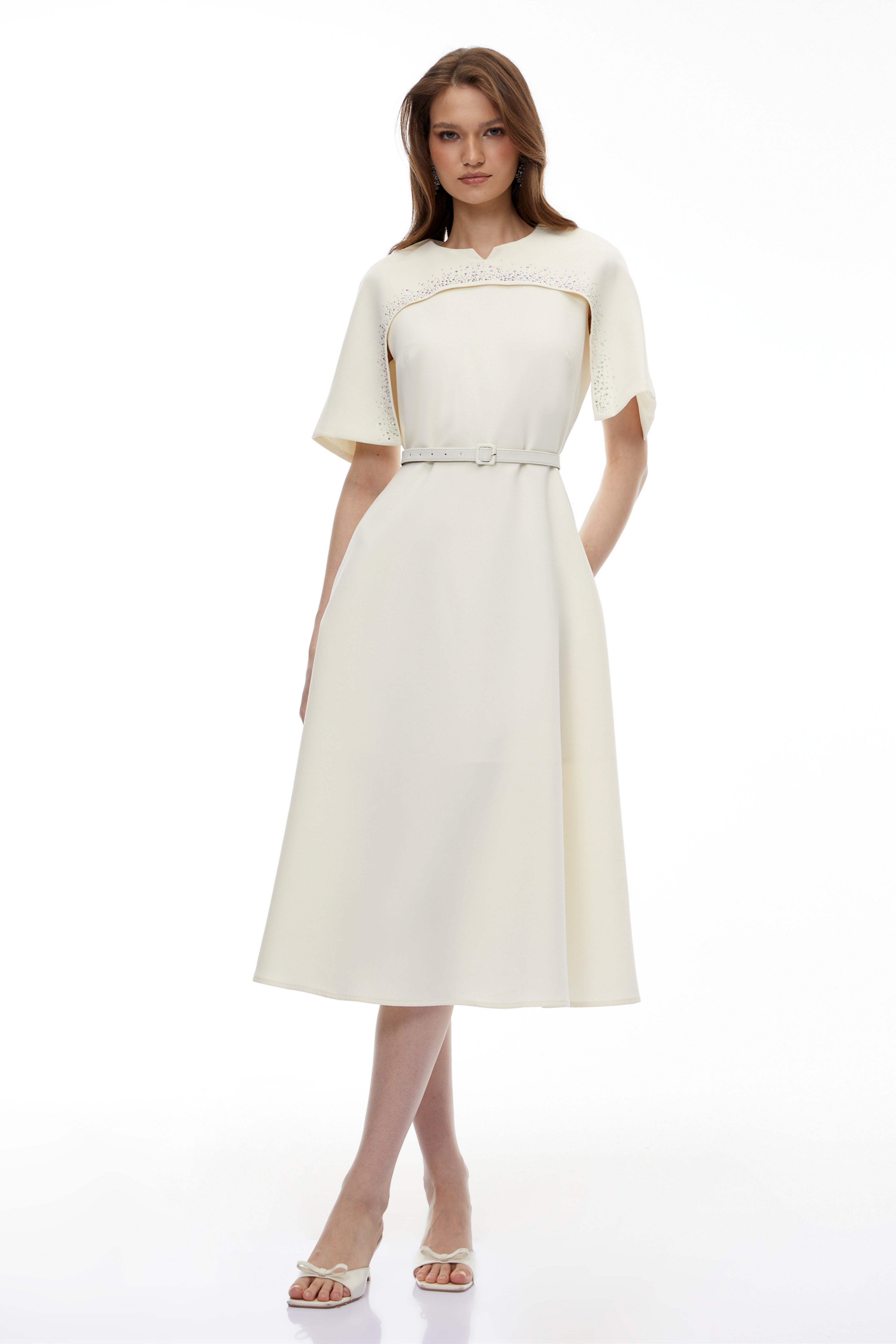 Kore Champagne Cape Midi Dress with Belt (Final Sale-US Only)