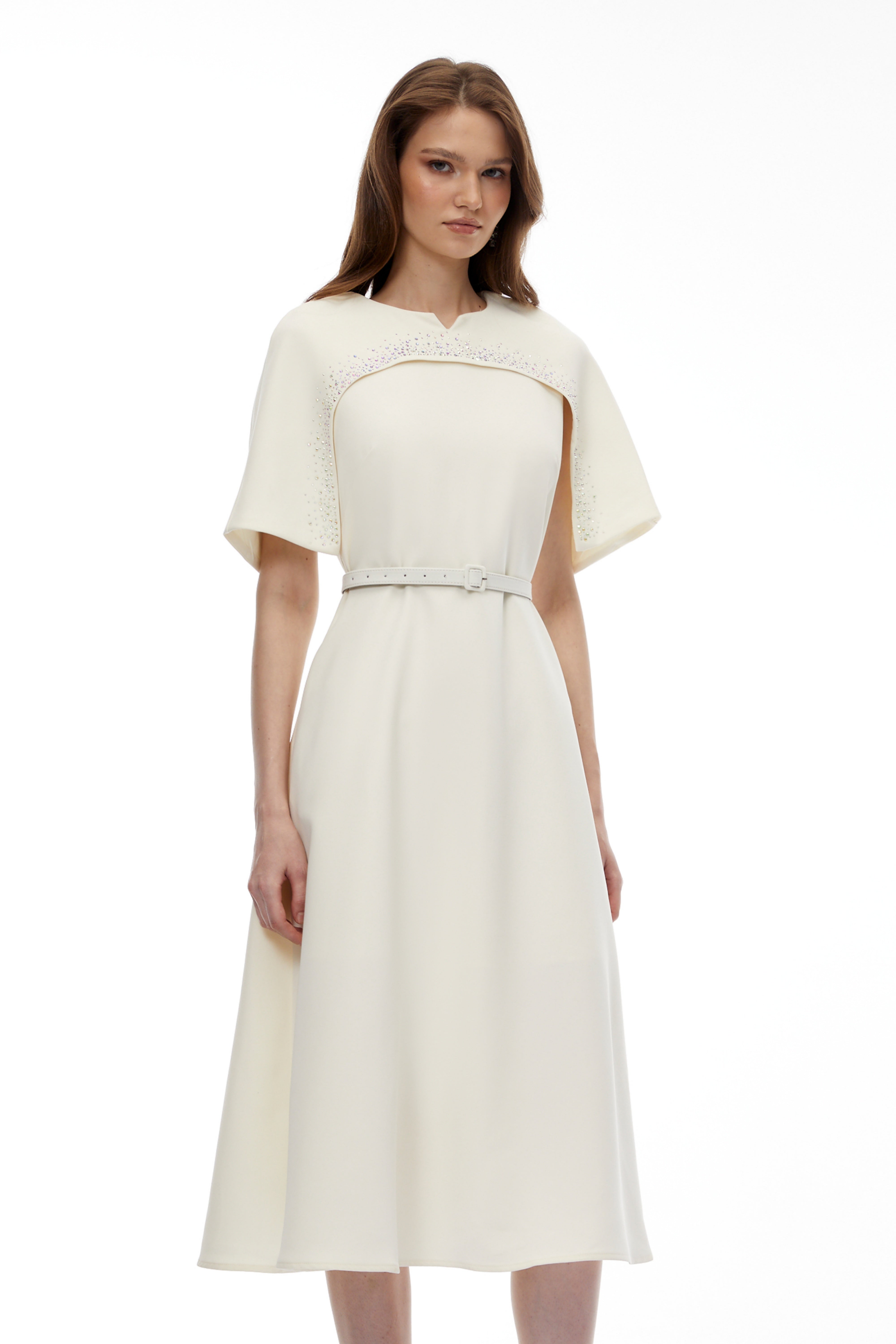 Kore Champagne Cape Midi Dress with Belt (Final Sale-US Only)