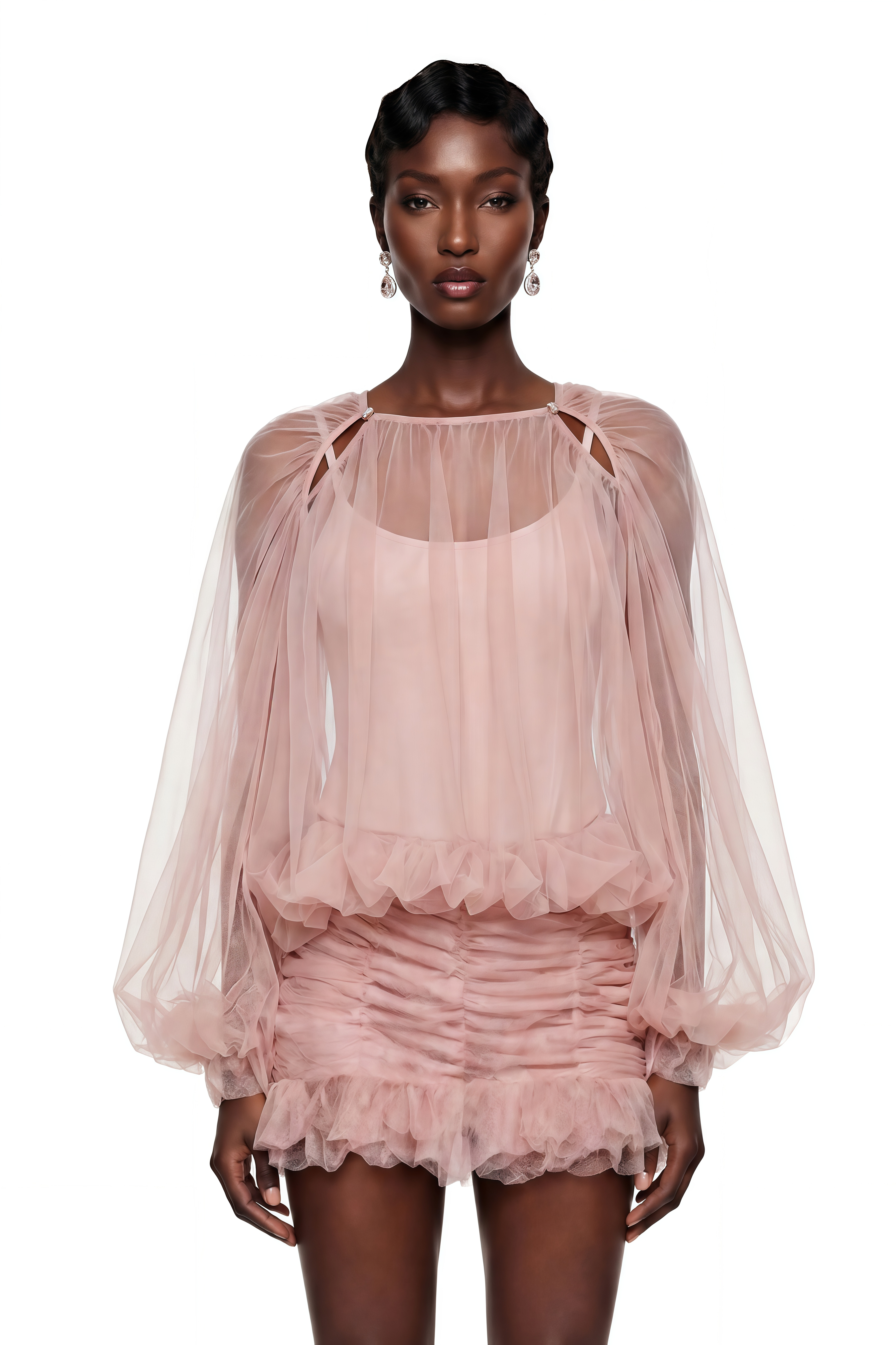 Léonie Pink Semi Sheer Bubble Tulle Shirt (Final Sale)