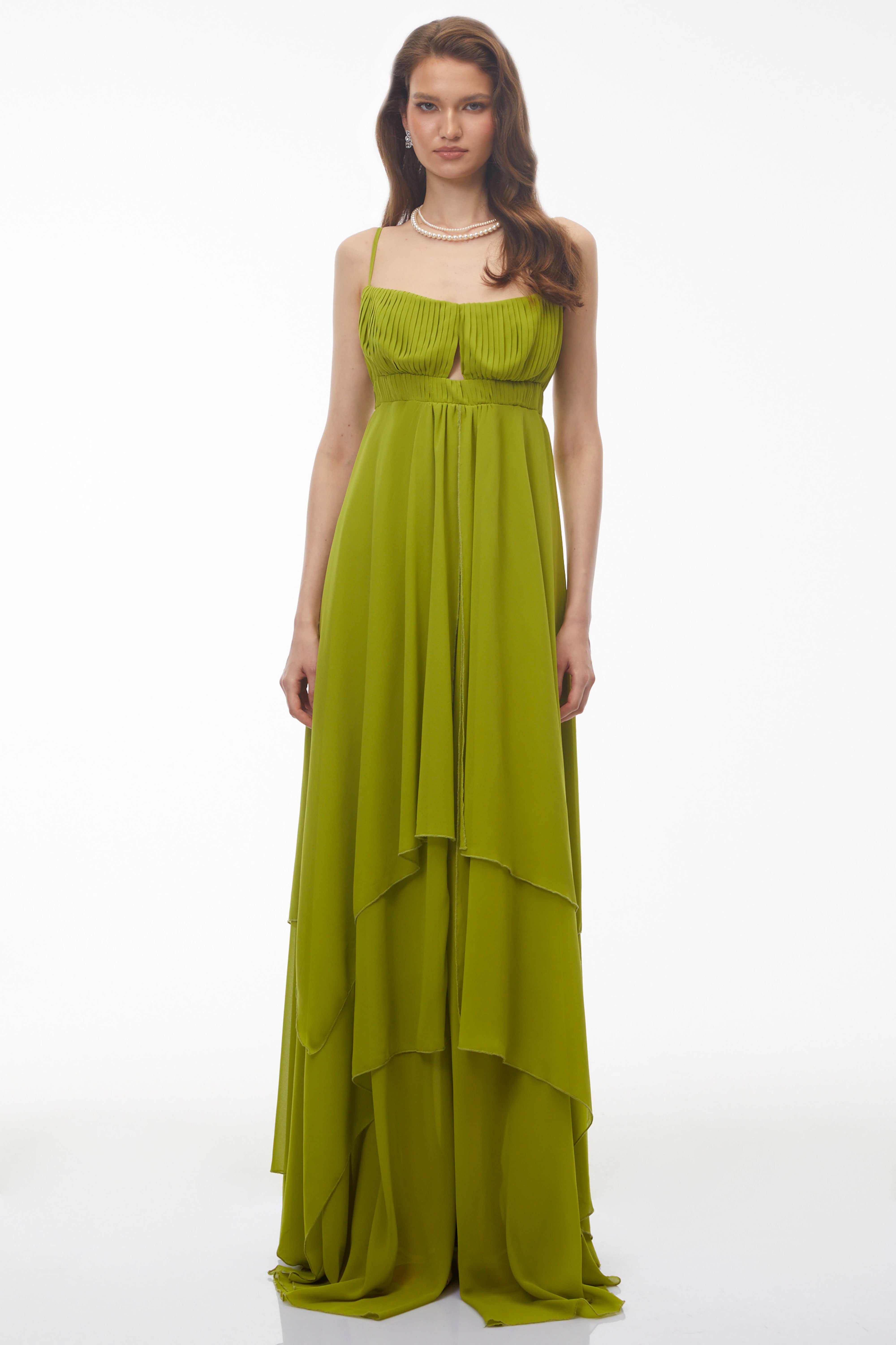 Lilliana Olive Green Tiered Maxi Dress with Cut-Outs (Final Sale)