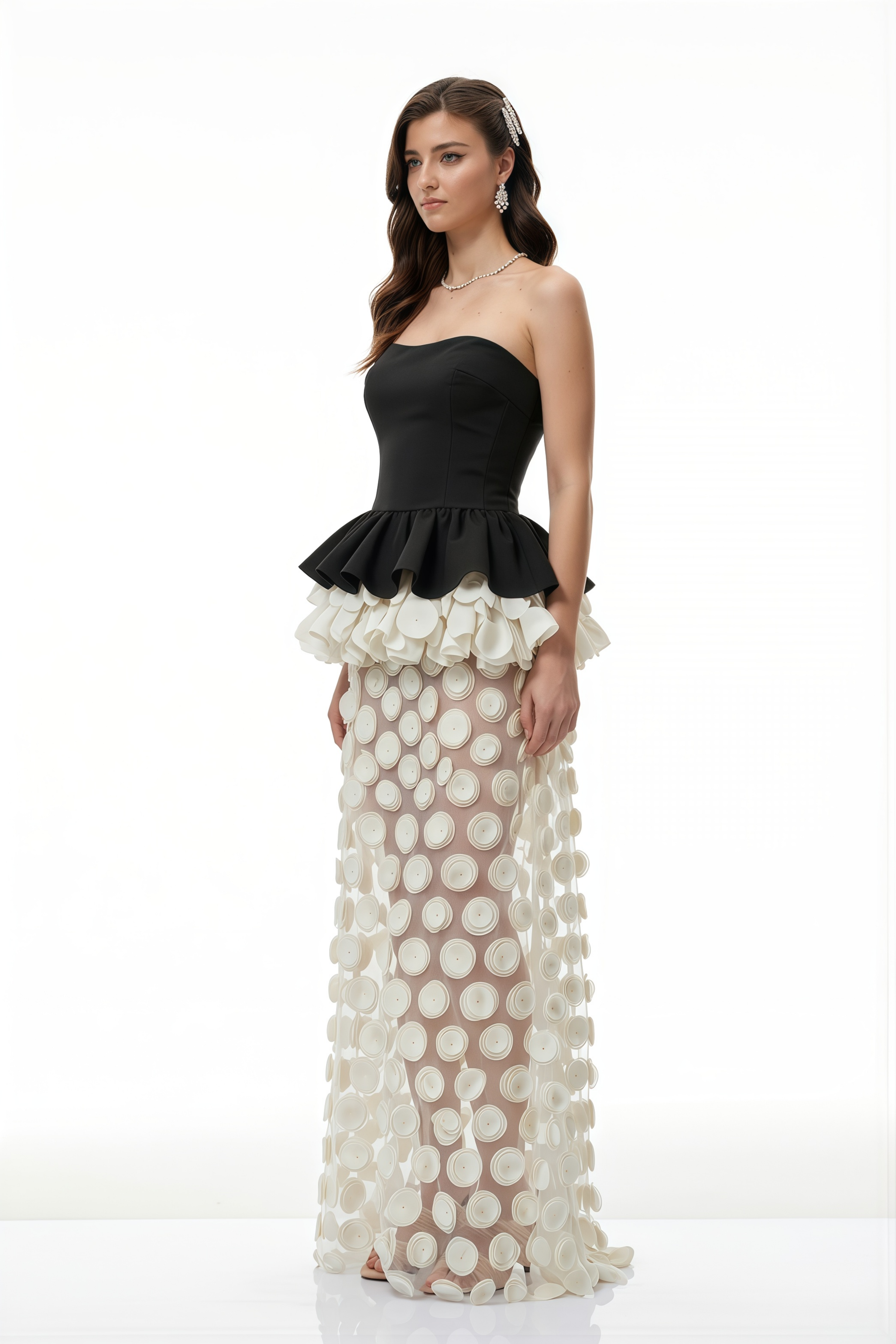 Lioren Black Off Shoulder Maxi Dress with Floral Applique (Final Sale-US Only)