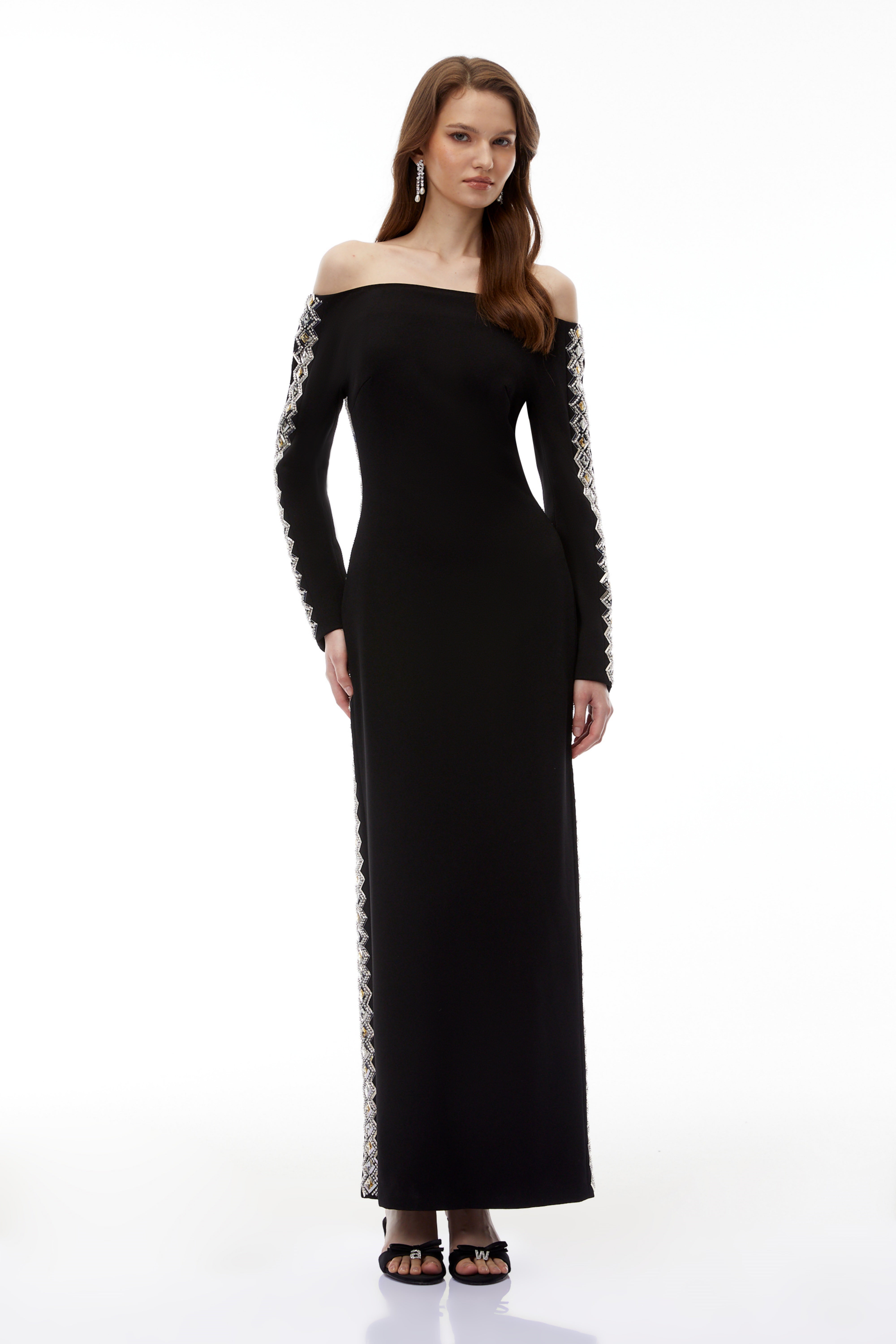 Lorelei Black Off Shoulder Embellished Maxi Dress (Final Sale)