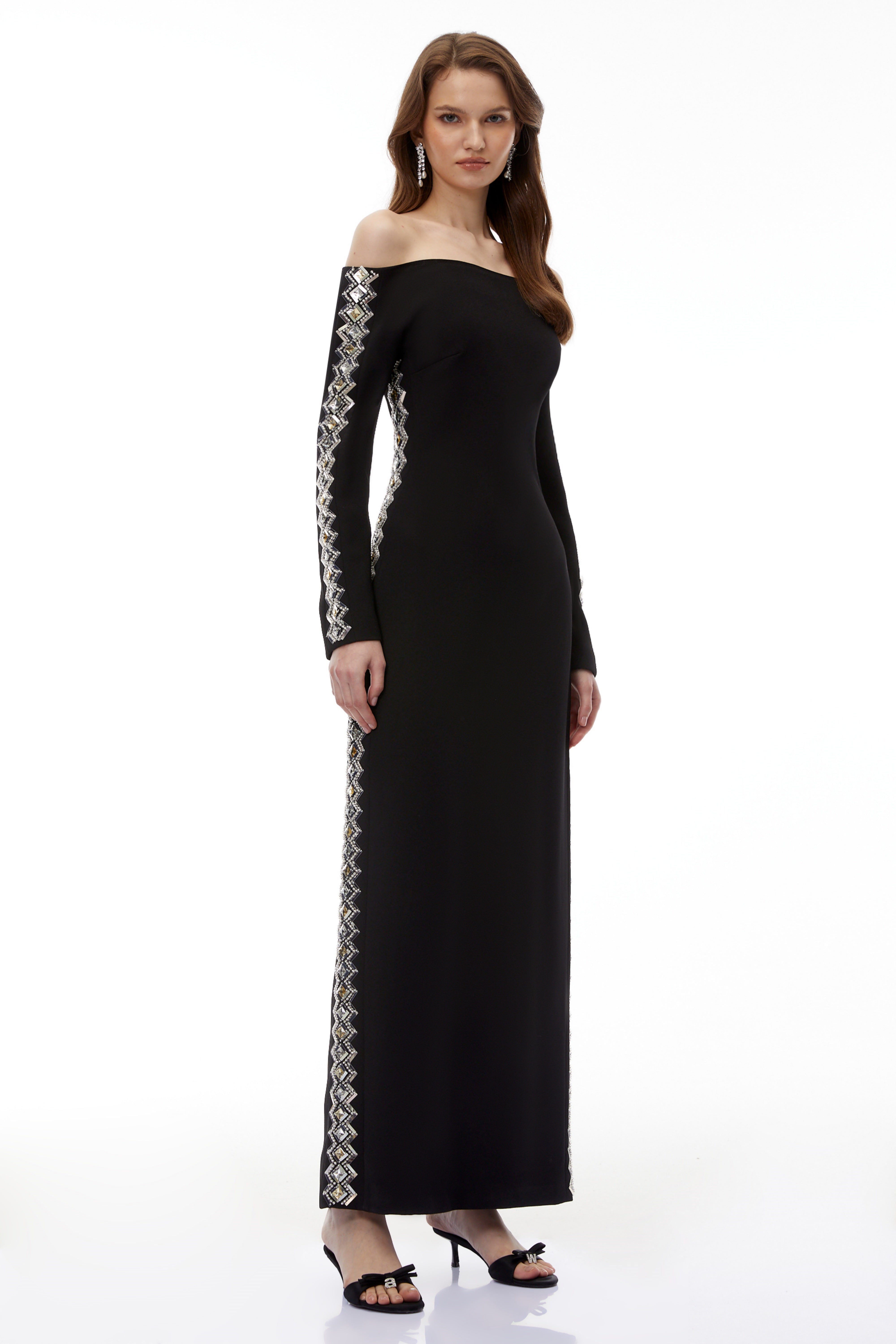 Lorelei Black Off Shoulder Embellished Maxi Dress (Final Sale)