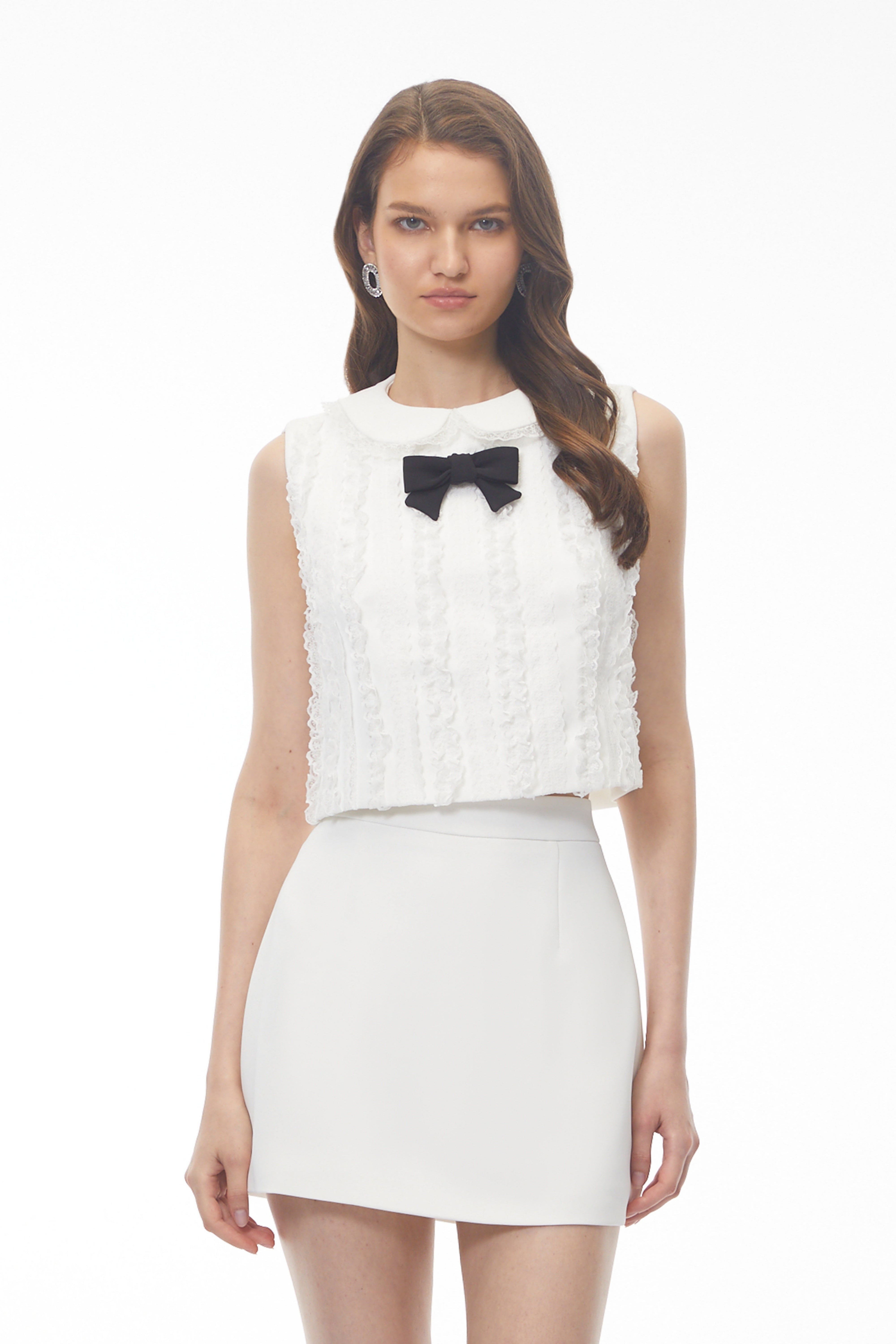 Lorelei White Round Neck Crop Top & Skirt Set (Final Sale)