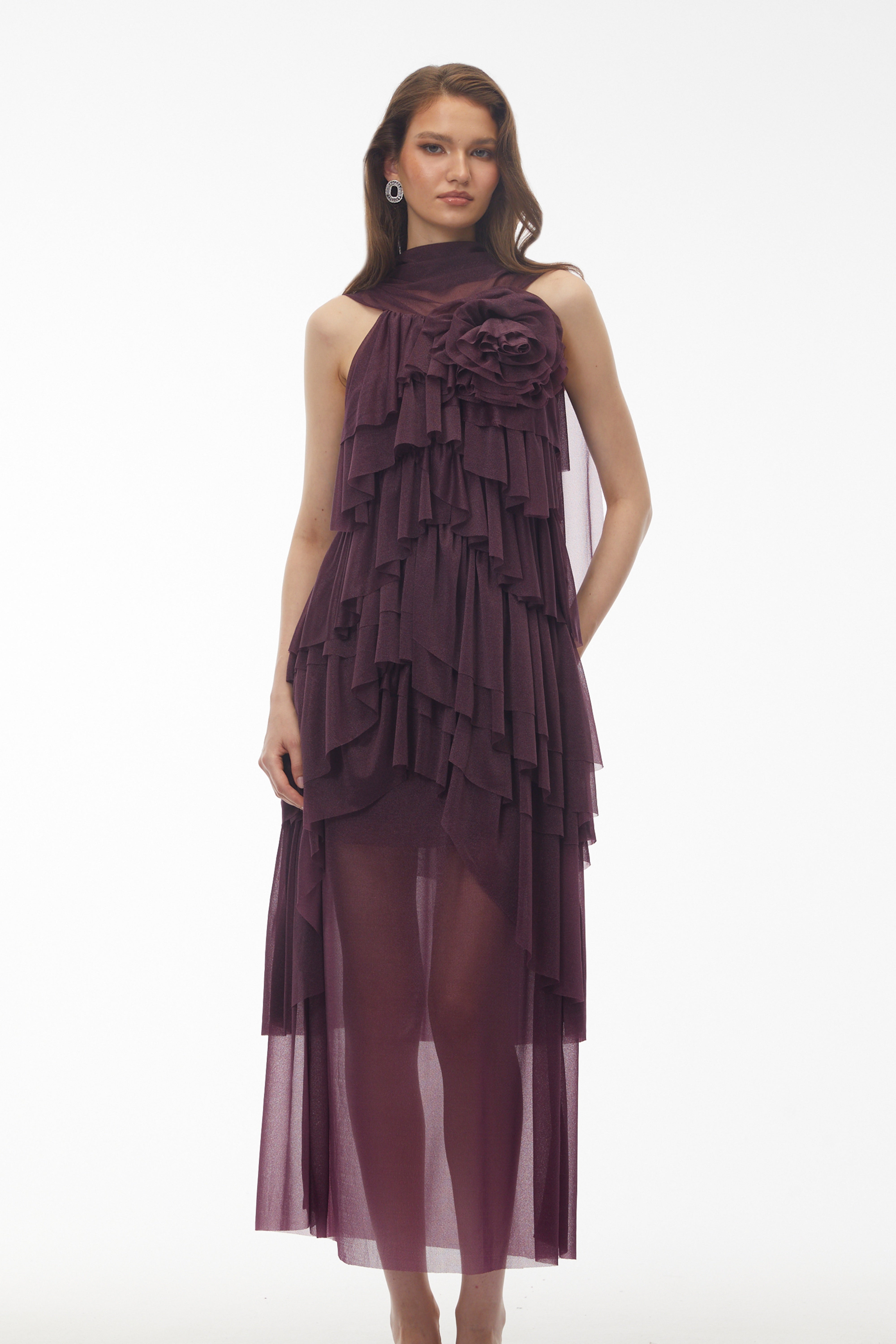 Blanche Purple Floral Ruffled Maxi Dress (Final Sale)