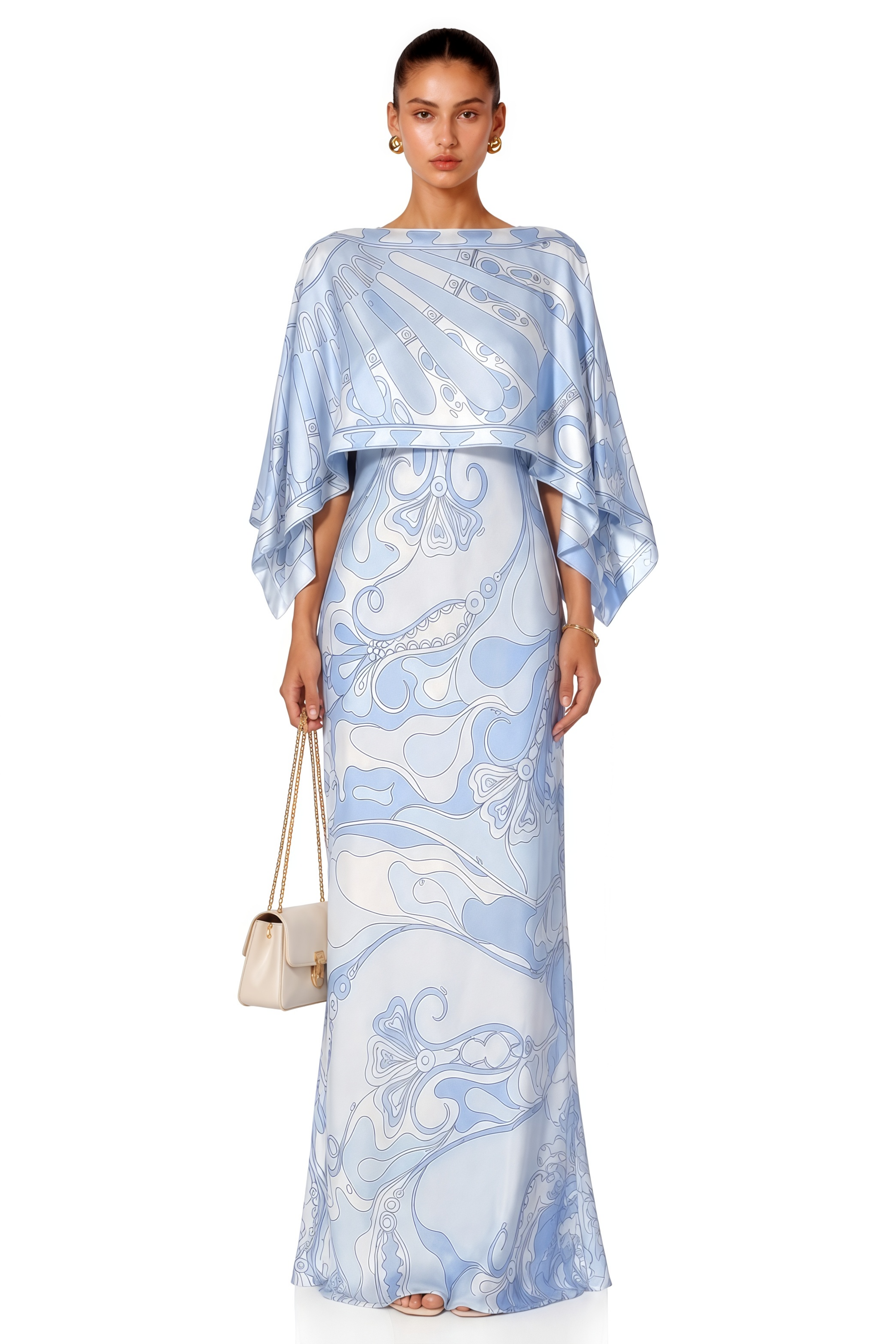 Lucasta Blue V-Neck Color Block Maxi Dress Set