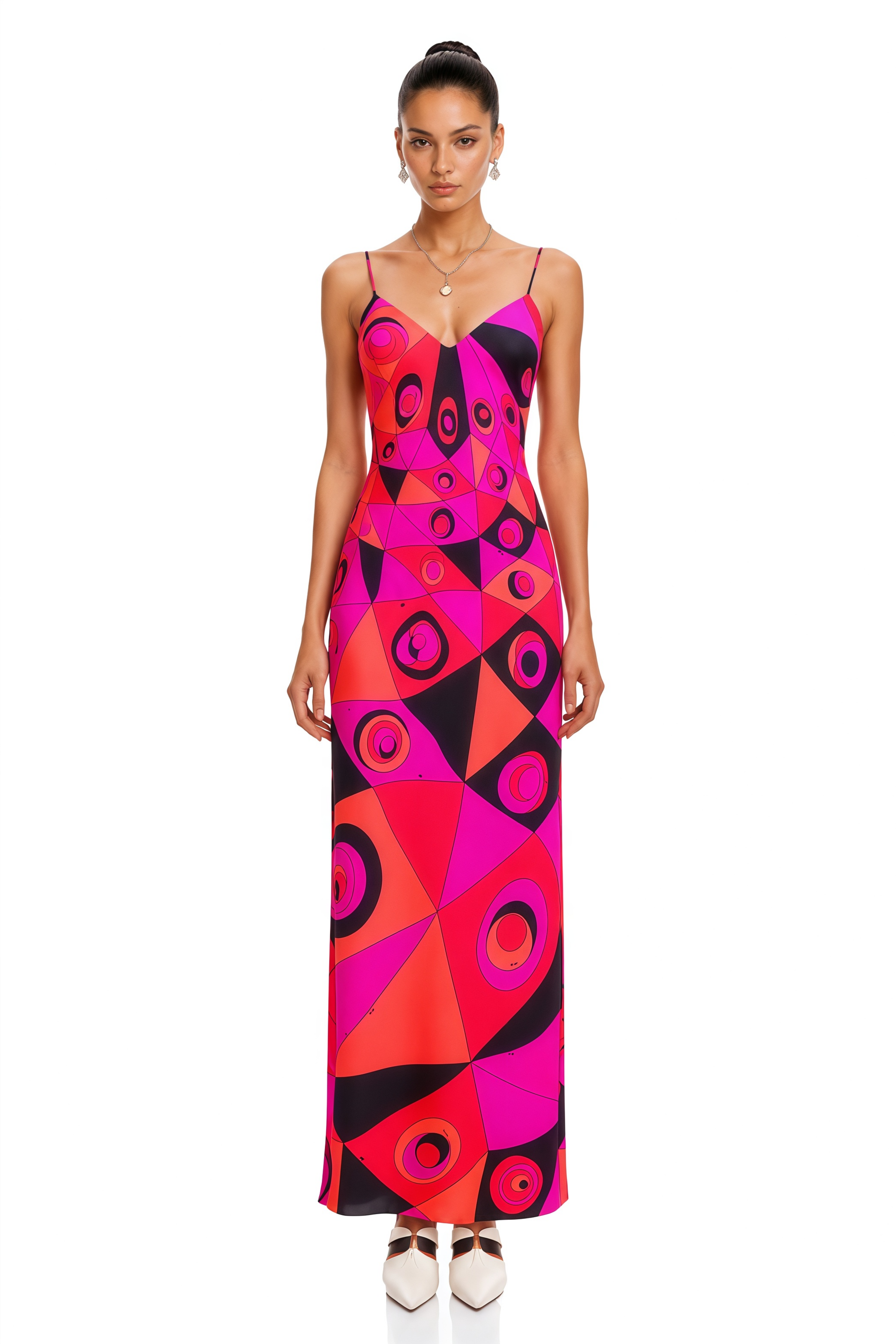 Lucasta Red V-Neck Color Block Maxi Dress