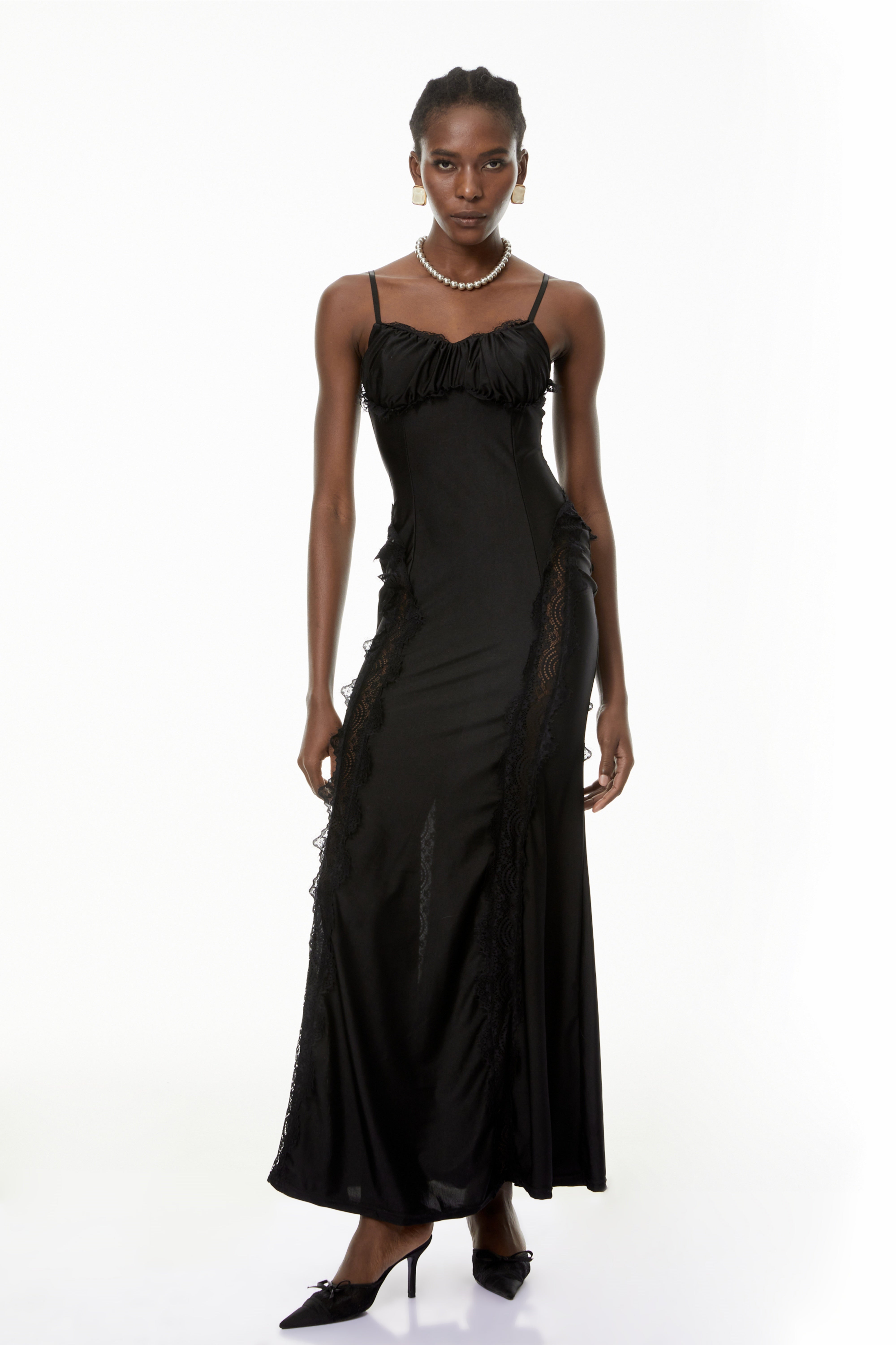 Luminița Black Lace Trim Corset Maxi Dress (Final Sale)