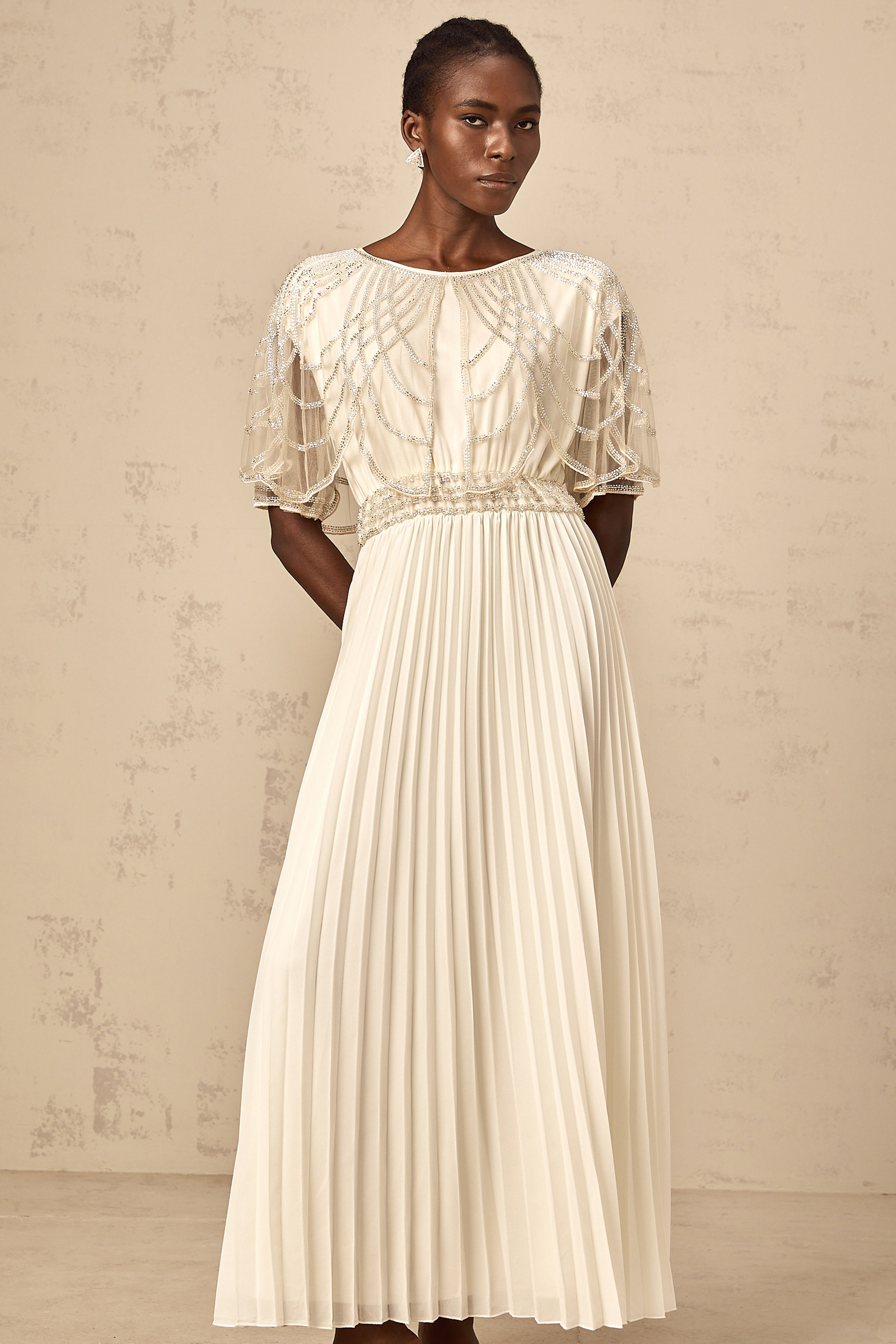 Xénia white crystal-embellished pleated maxi dress (Final Sale)