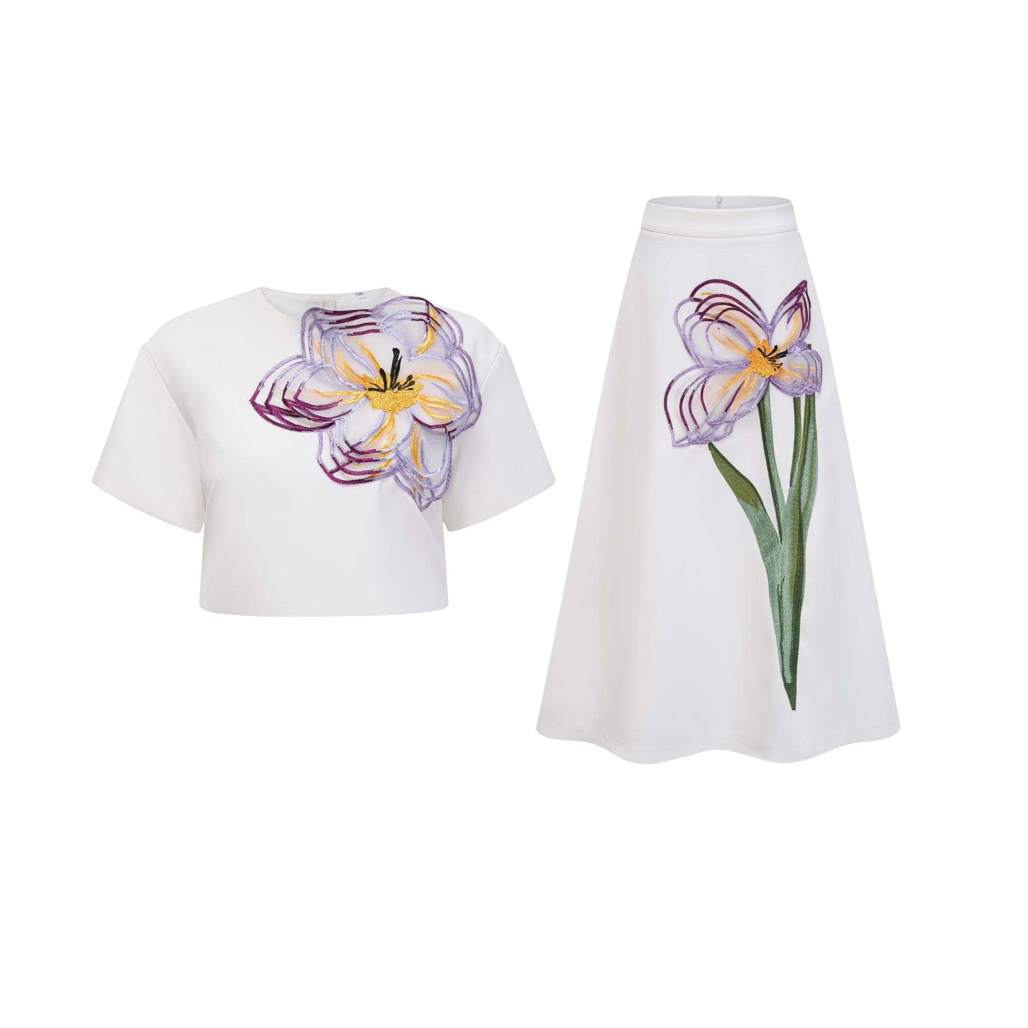 Irène White Sequin Floral Embroidered Matching Set (Final Sale-US Only)