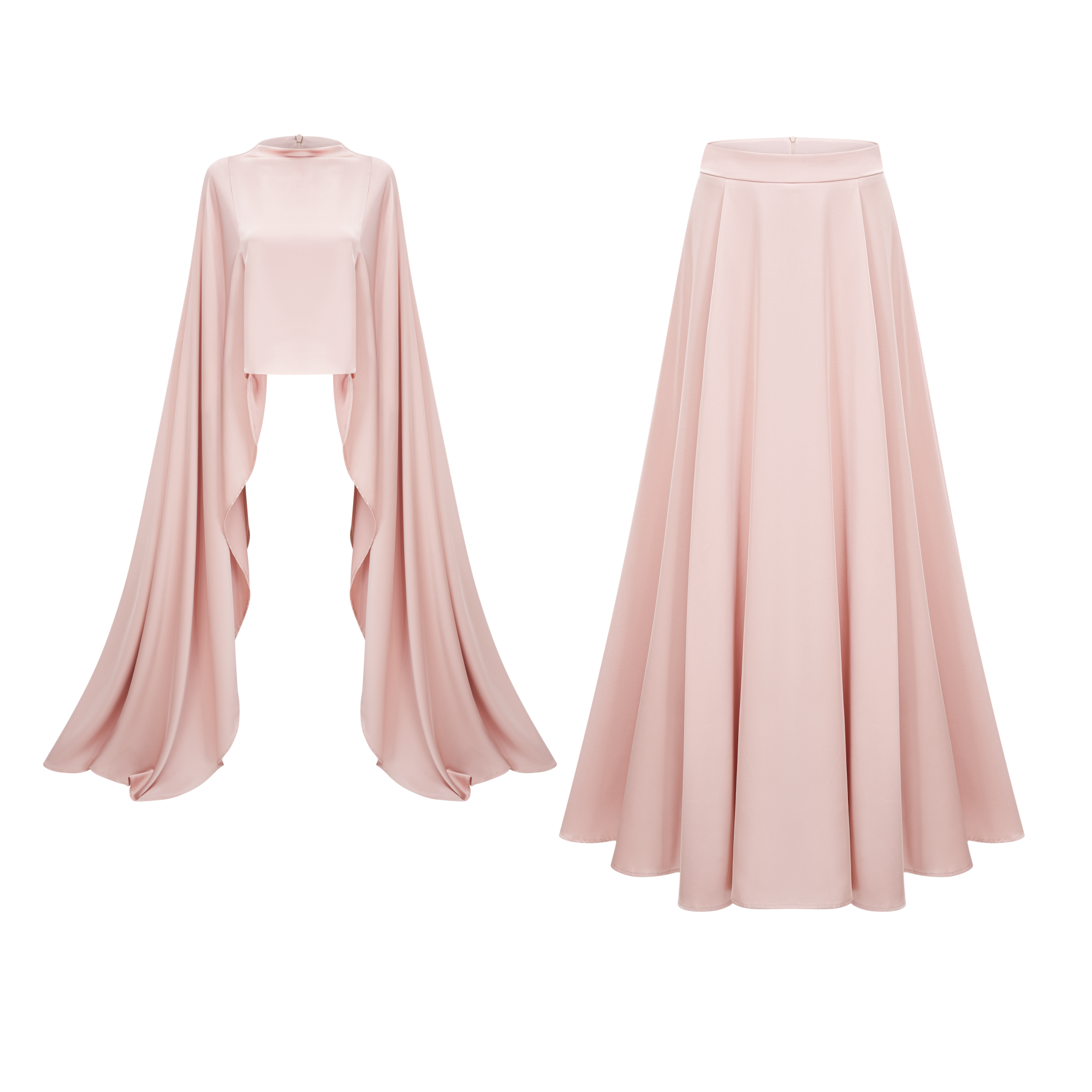 Everleigh Champagne Satin Top & Skirt Set With Cape Detail (Final Sale)