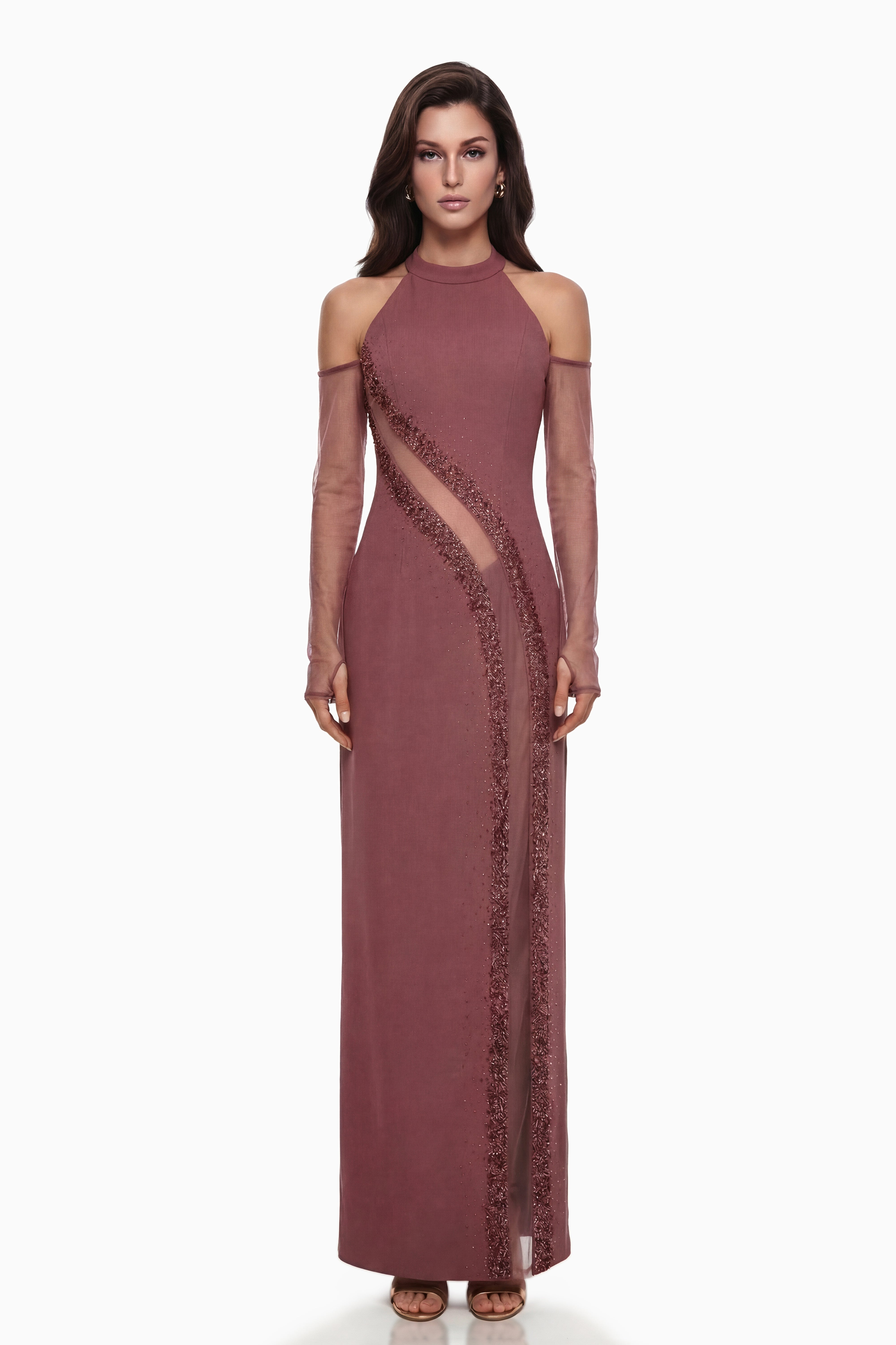 Marenka Dusty Rose Beaded Maxi Dress (Final Sale)
