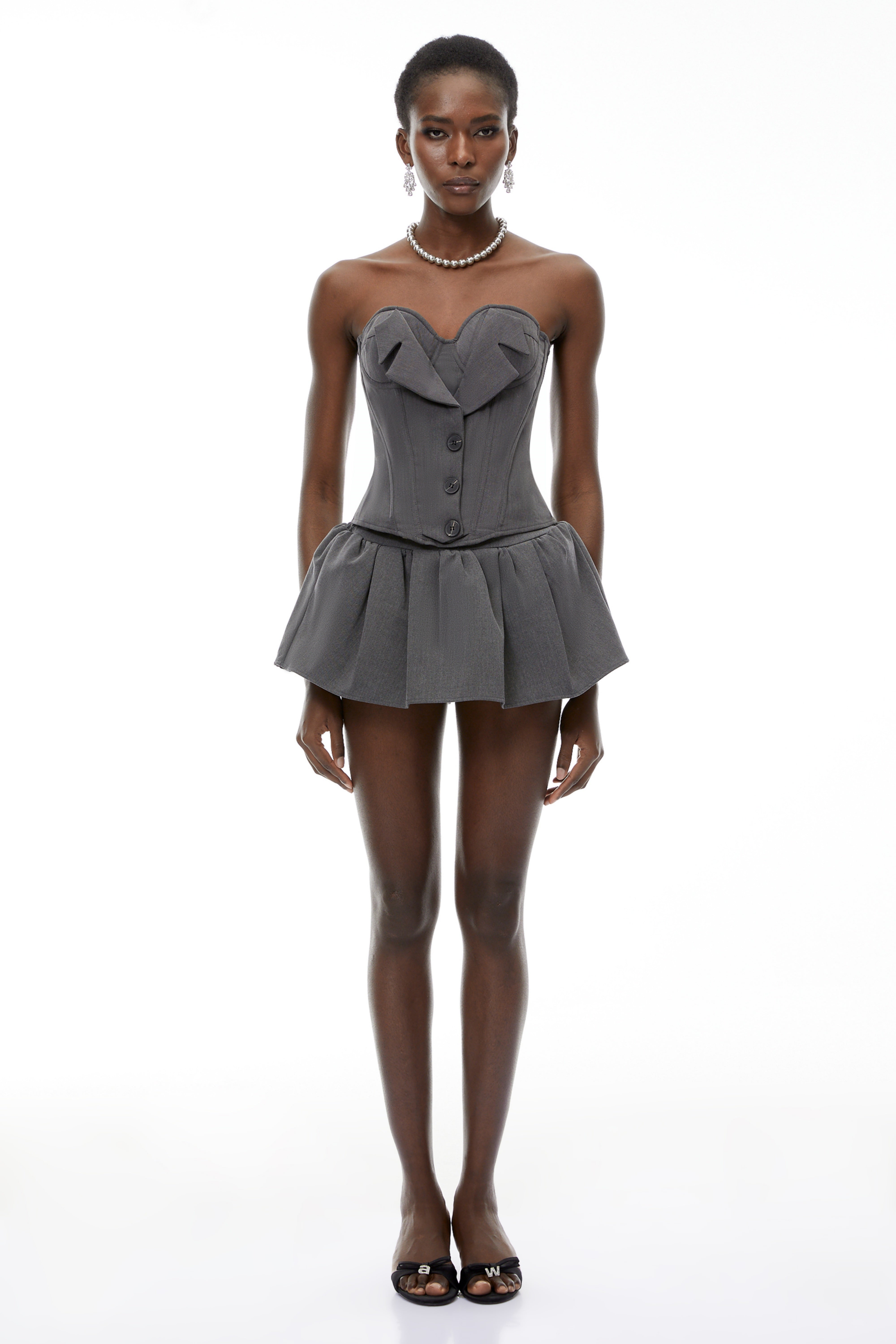 Margaret Grey Sweetheart Neckline Top & Skirt Set (Final Sale)