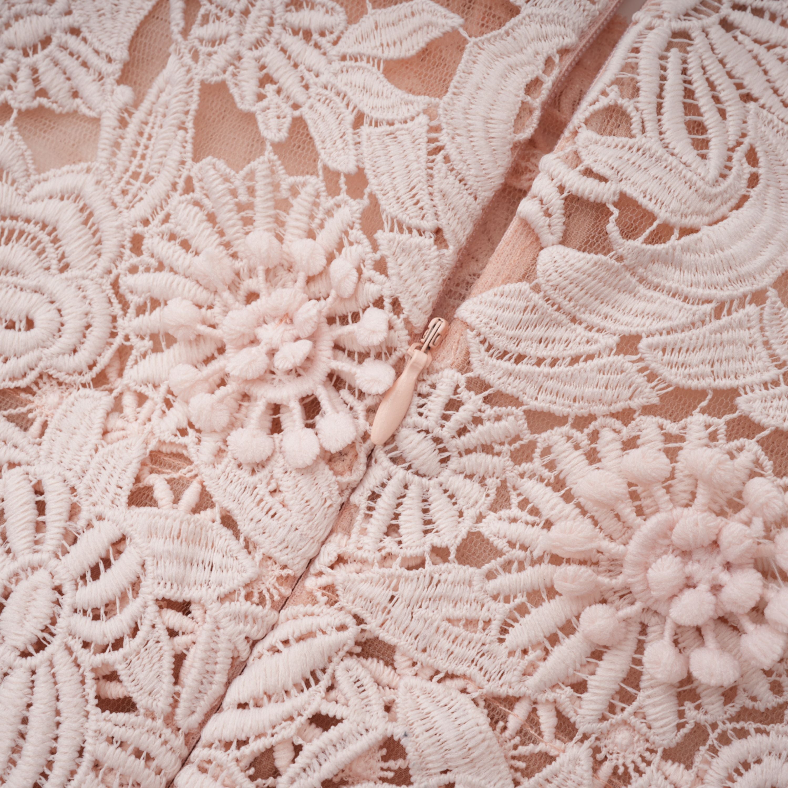 Margaret Light Pink Floral Crochet Midi Dress (Final Sale-US Only)