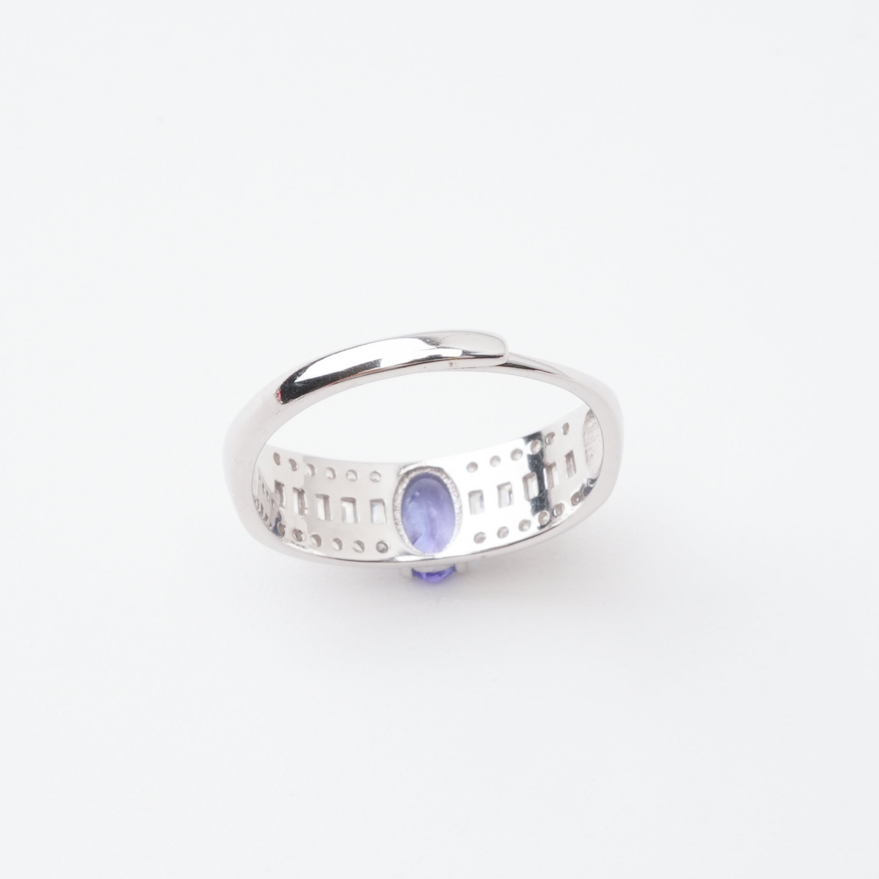 Margot Blue Tanzanite Oval Cut Baguette Pavé Crystal Sterling Silver Ring